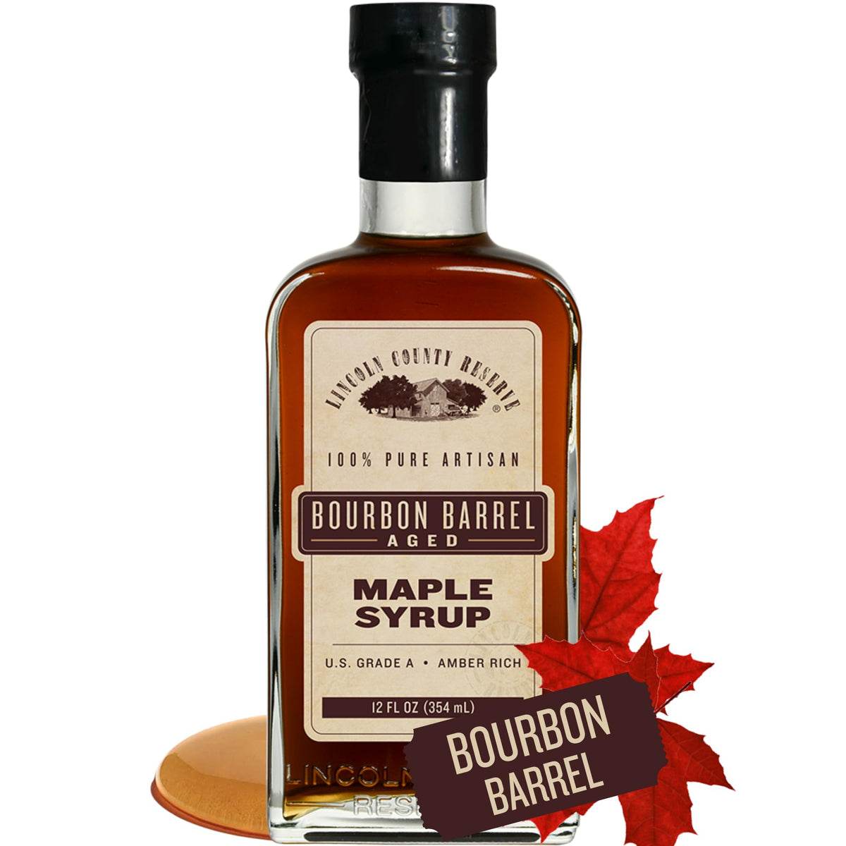 Lincoln County Reserve Flavor Blend Maple Syrup  Made In Usa Flavor Blend Barrel Aged Maple Syrup. High Standard Amber Rich Taste In Sustainable 12Oz Glass Bottle. Gluten Free Maple Syrup For Pancakes And Waffles