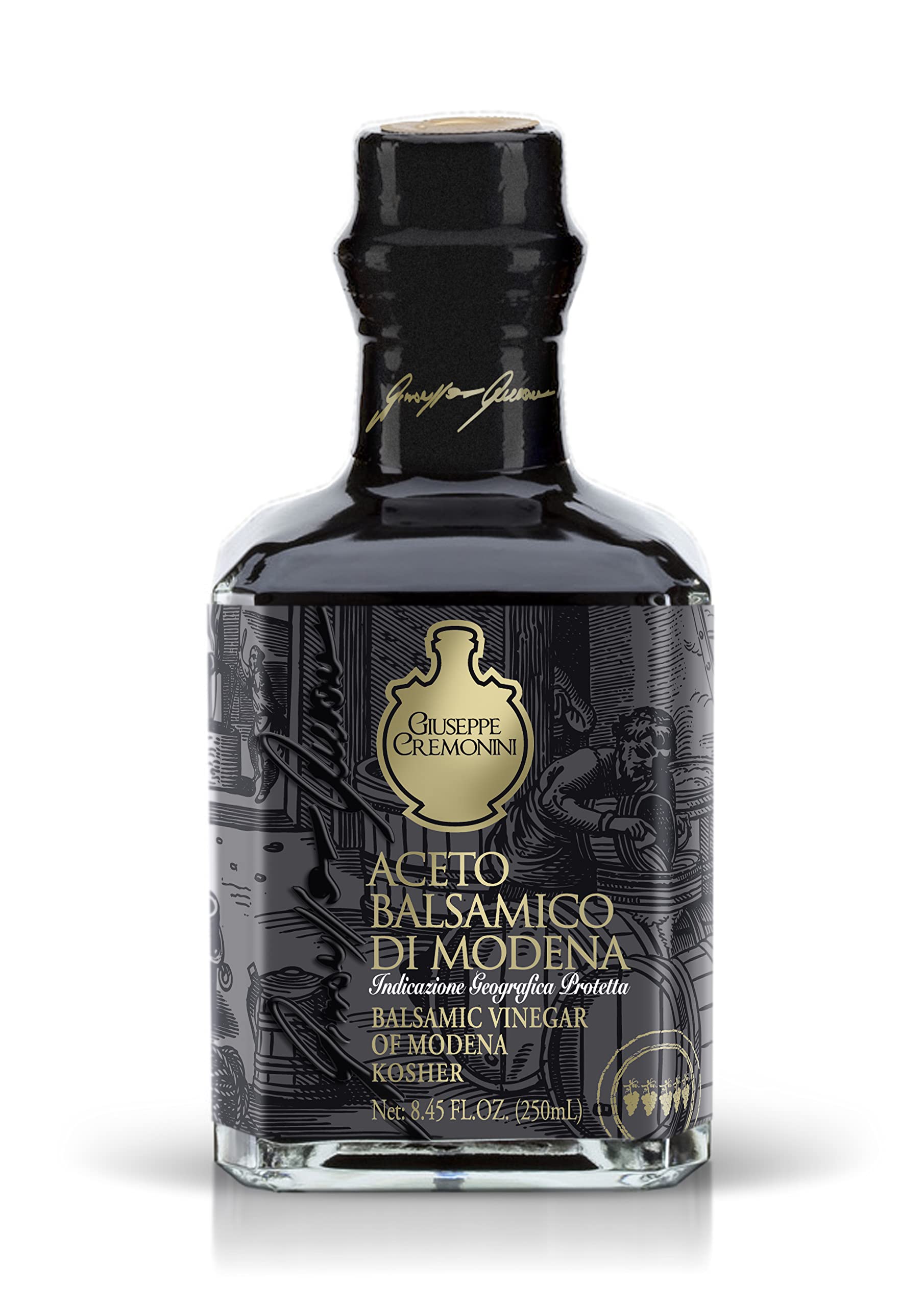 Giuseppe Cremonini Ou Kosher Balsamic Vinegar Di Modena  Igp Certified  Consortium Certified  Oak Aged  3 Levels Of Density  Caramel Free  Cooked Grape Must And Beverage-Inspired Vinegar Only (5 Grape)