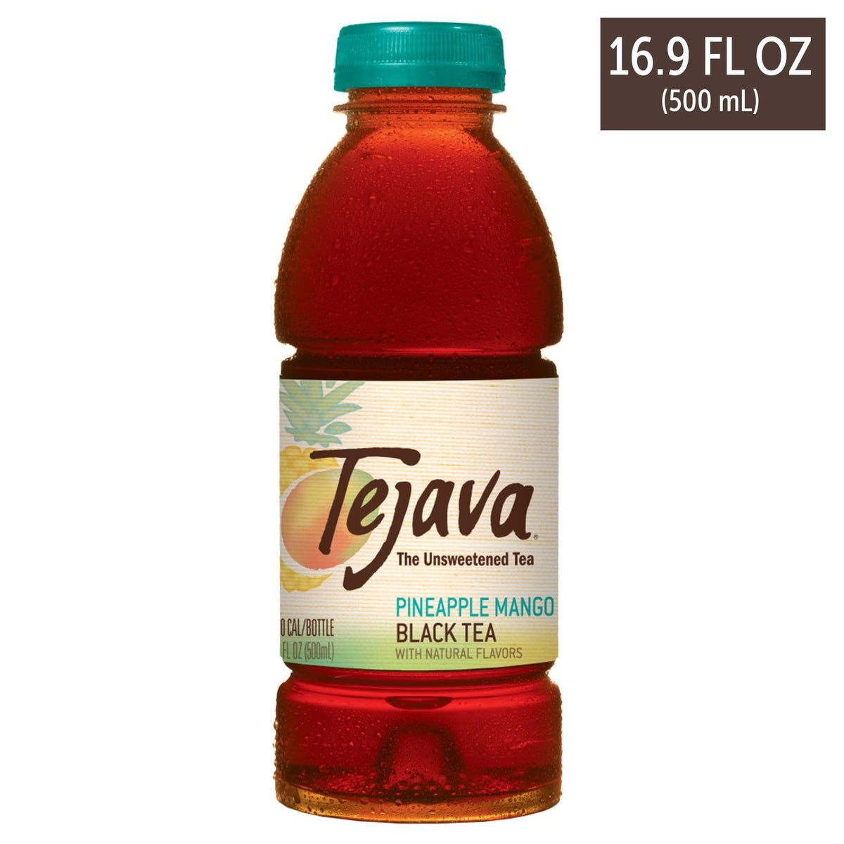 Tejava Pineapple Mango Black Iced Tea, 12 Pack, 16.7Oz Pet Bottles, Unsweetened, Non-Gmo, Kosher, No Sugar Or Sweeteners, No Cal