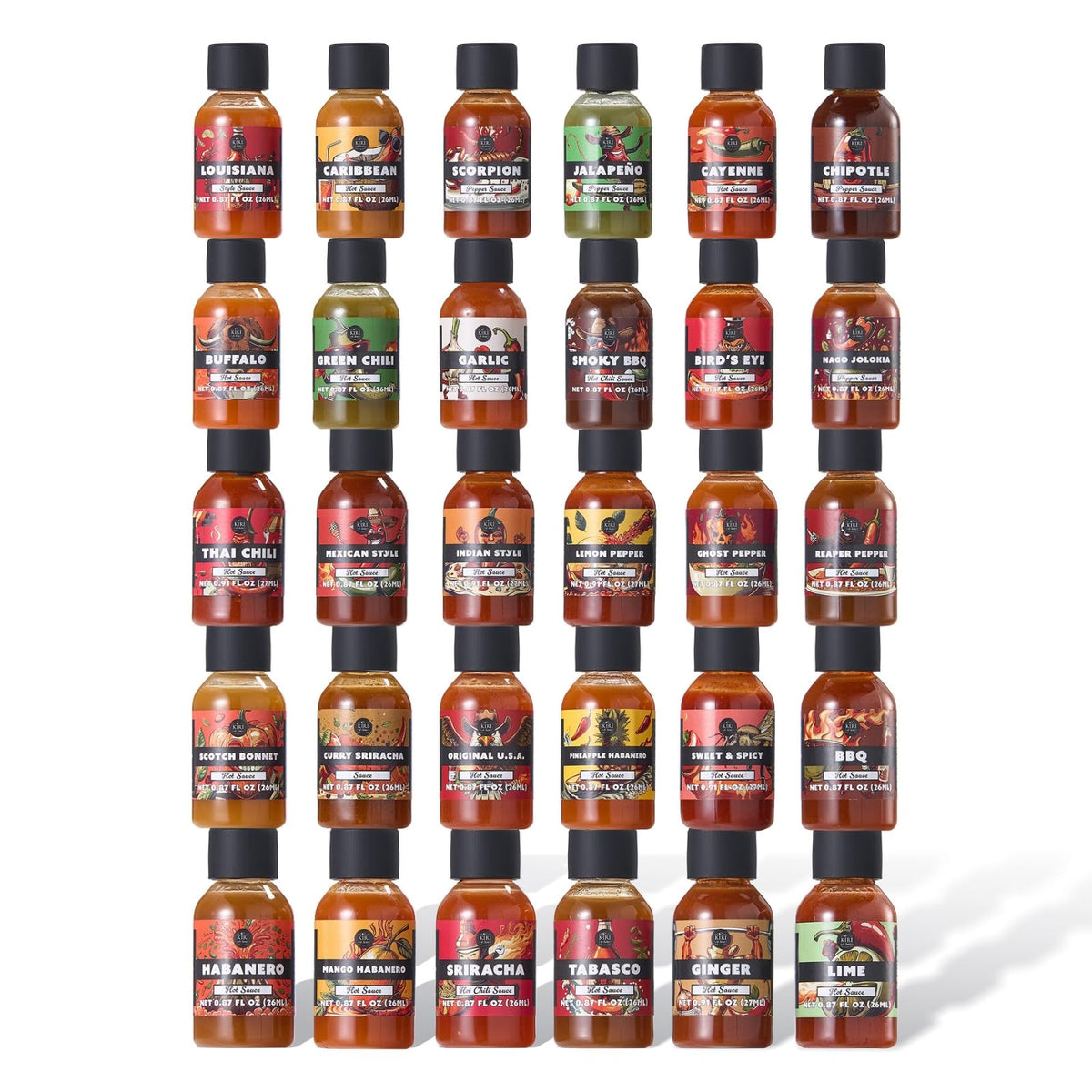 Kiri & Sons Hot Sauce Gift Set – Master Collection Sampler Box, 30 Assorted Gourmet Flavors for Cooking & Dipping, 44.73 cm