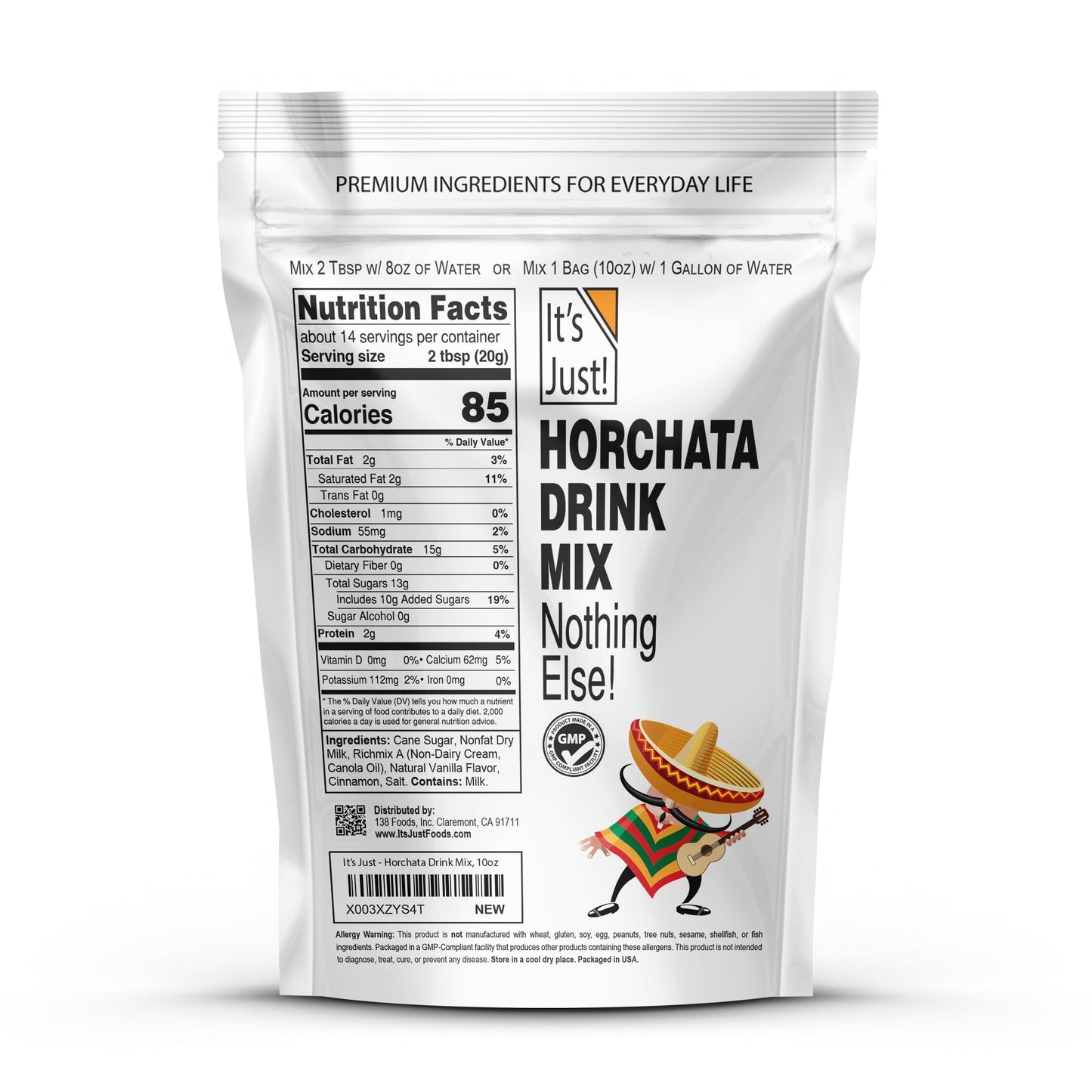 Its Just! Horchata Drink Mix, Gluten-Free, Non-GMO, 10oz, Makes 1 Gallon, Traditional Mexican Flavor