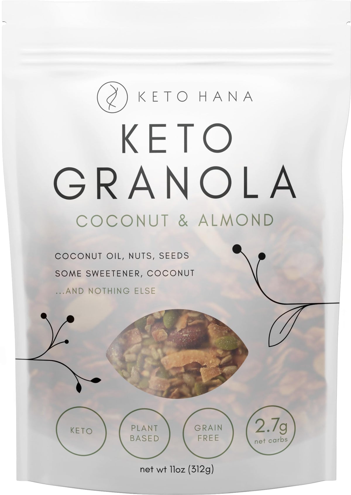 Keto Hana Keto Nut Granola, Coconut & Almond, Low Carb, High Protein, 11oz