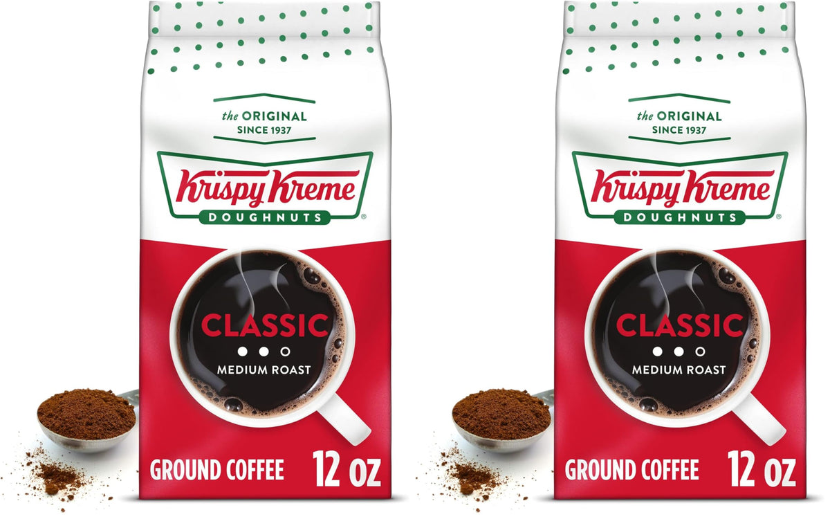 Krispy Kreme Doughnuts, Classic, Ground Coffee, Medium Roast, Bagged 12oz (Pack of 2)
