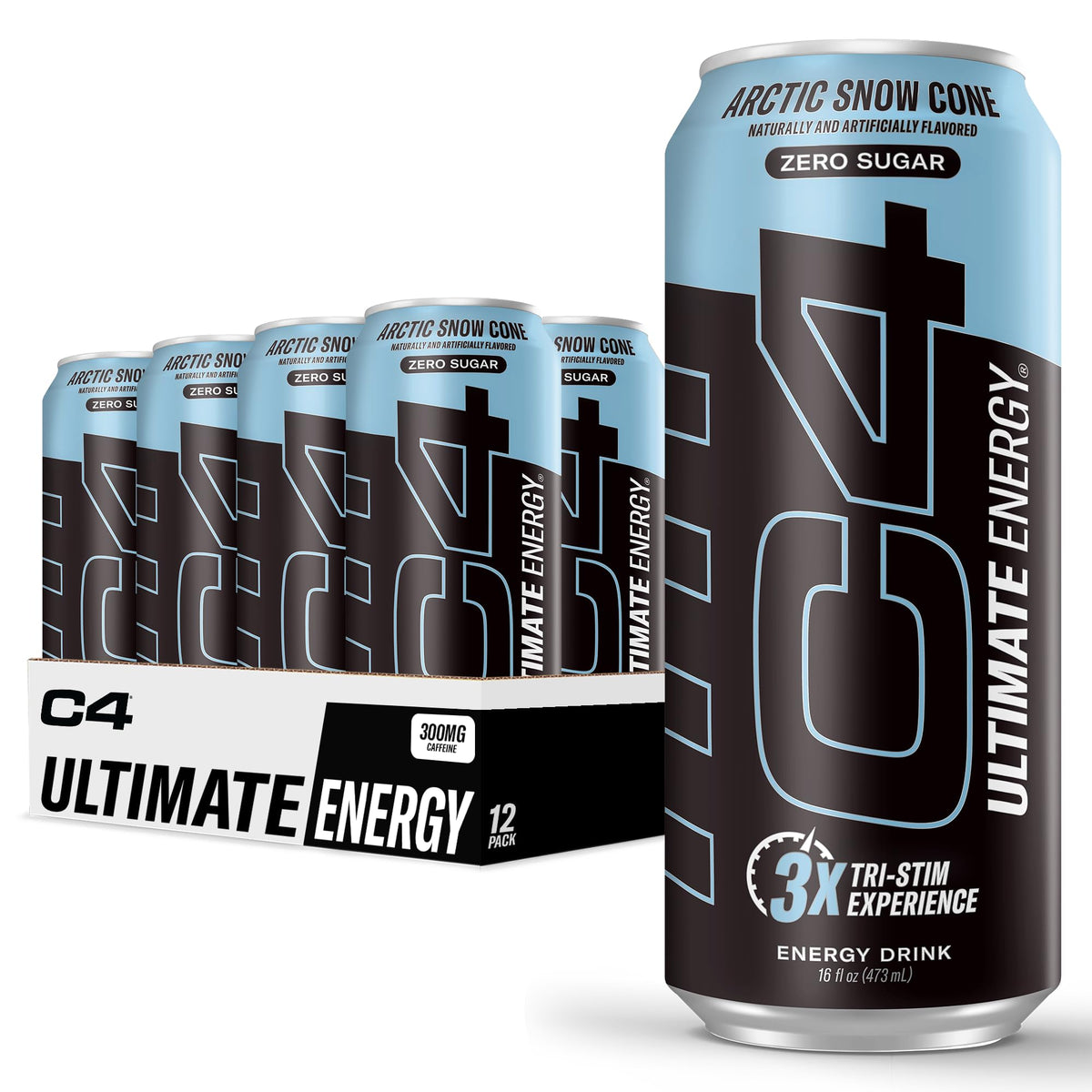 Cellucor C4 Ultimate Sugar Free Energy Drink | Arctic Snow Cone | 16 Fl Oz (Pack of 12) | Model 110331