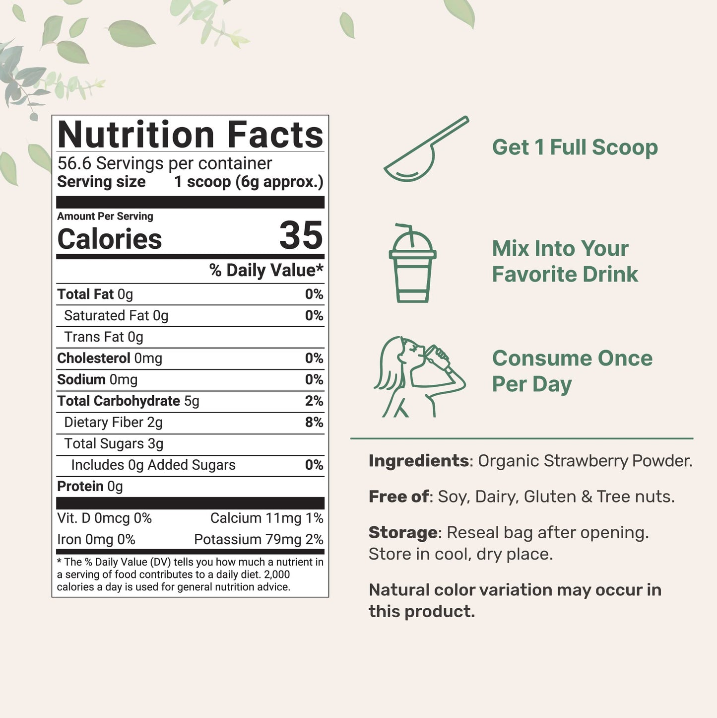 Organic Strawberry Powder, 1 Lb | 100% Natural Fruit Powder | Freeze-Dried Strawberries Source | No Sugar & Additives | Great Fl