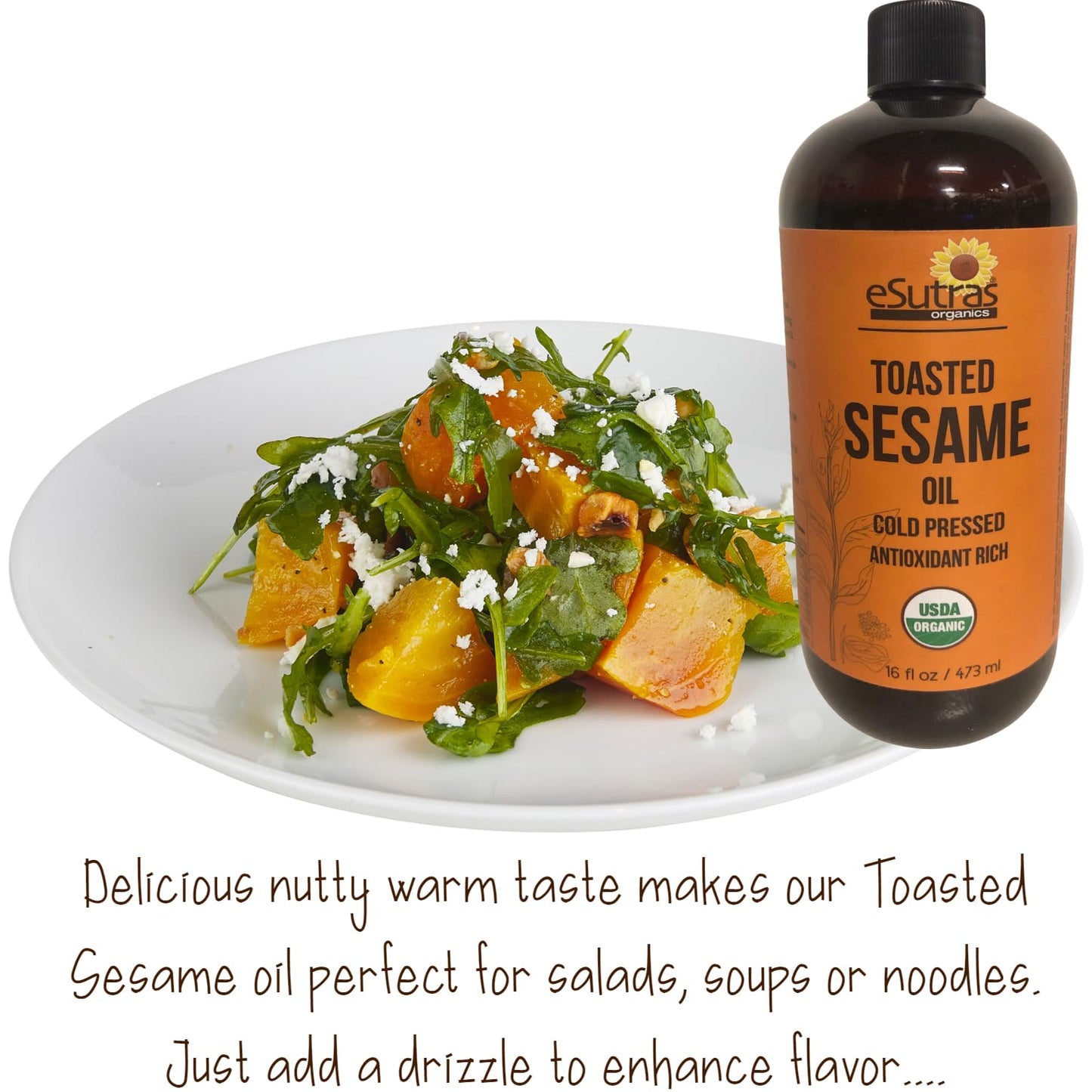 eSutras Organics Toasted Sesame Oil, Organic, 16 Oz, Great for Stir Fry, Curries, Marinade