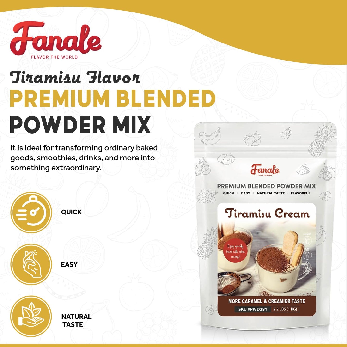 Fanale Premium Tiramisu Bubble Tea Flavoring Powder | Perfect For Baking, Smoothies, Desserts And Drinks | Instant Flavoring Pow