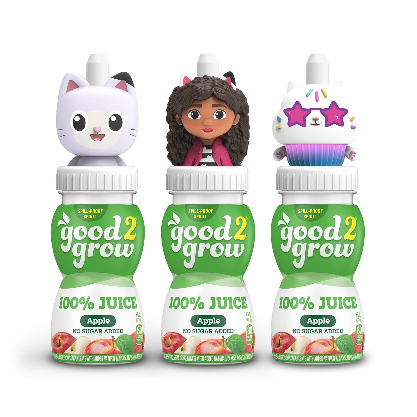 good2grow Apple Juice - 100% Fruit Juice for Kids, No Sugar Added, 6 Fl Oz Bottles, 3 Pack with Gabbys Dollhouse Character Tops