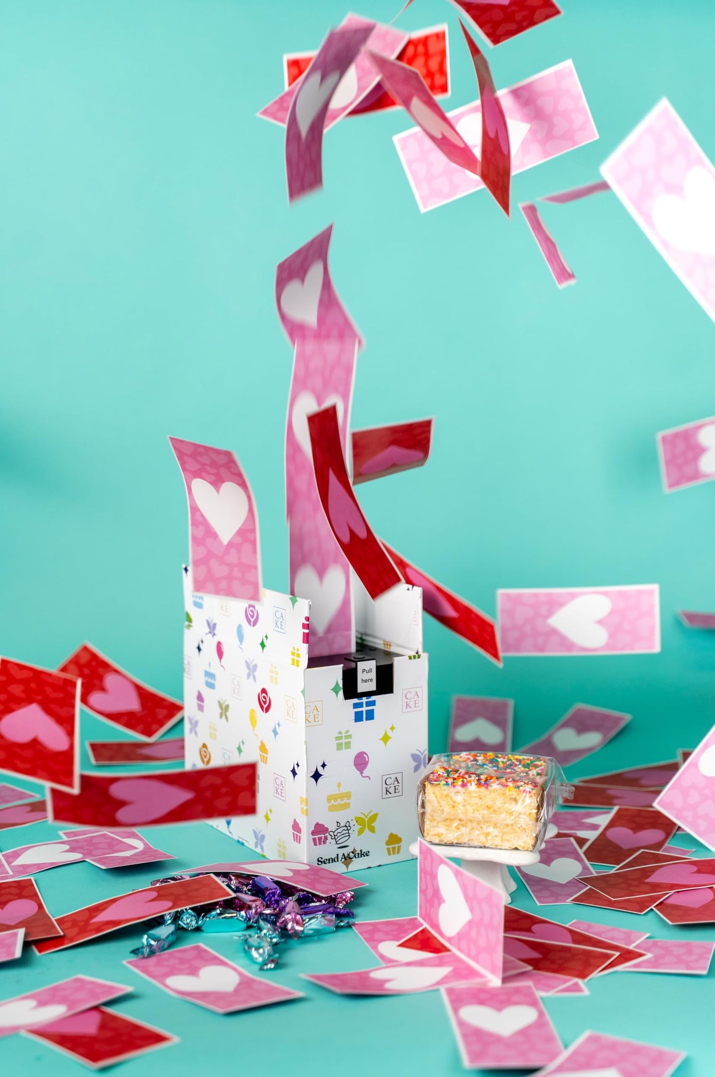 Celebration Love Shower Gift Box By Send A Cake Music Gift With 20 Foil-Wrapped Caramels & 3 Rainbow Sprinkle Crispy Cake – Ready-To-Gift, No Assembly, Birthday, Anniversary, Or Celebration Gift For Women, Men & Kids