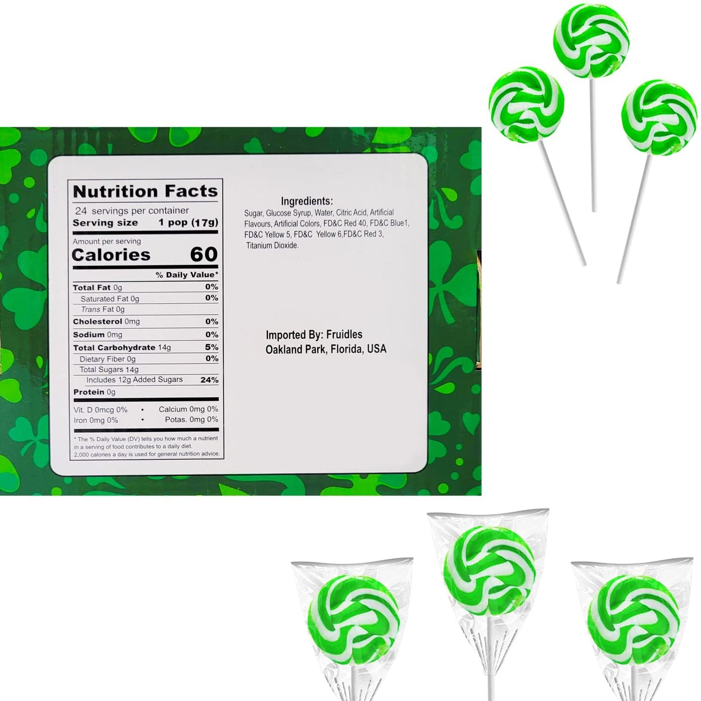 Fruidles St. Patrick'S Day Swirl Lollipops, Party Favor Box - Individually Wrapped (Pack Of 36)