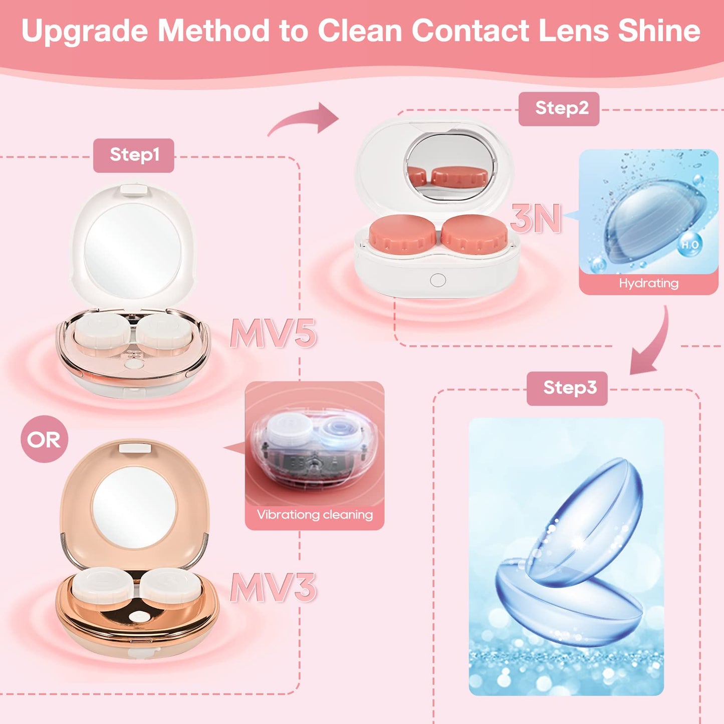 Vordrassil Mv5 Contact Lens Cleaner Machine, Portable Ultrasonic Contact Lens Cleaner With Usb Charger, Fit Disposal Soft Lens,