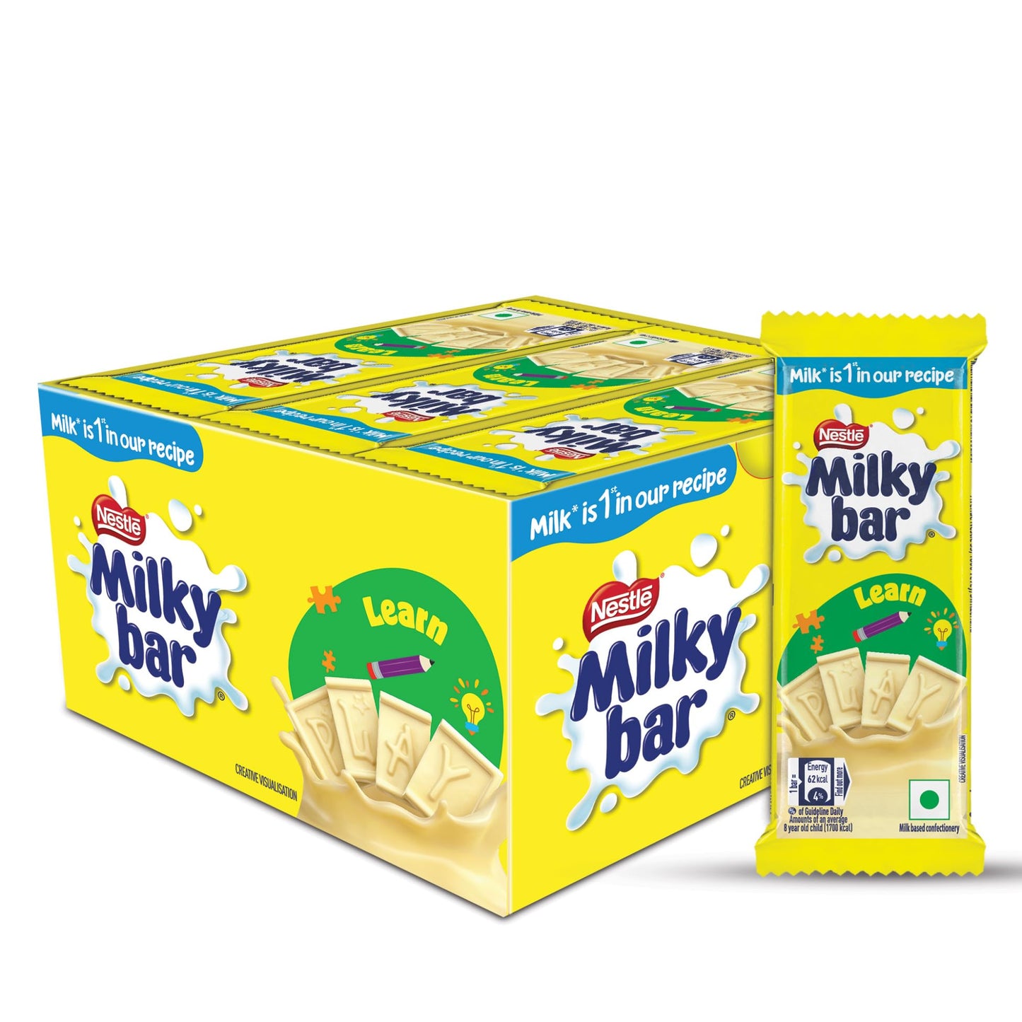 Milkybar Creamy White Chocolate Tablet Bar, 60 Units X 12.5Gm Each - 750Gm, Box (Product Weight May Vary Upwards)