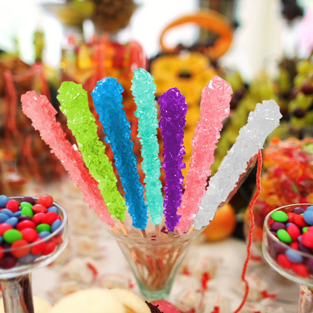 Espeez Extra Large Rock Candy Sticks - 6 Count - Individually Wrapped - Yellow, White, Green, Pink