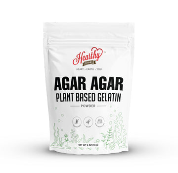 Hearthy Foods Agar Agar Powder (4Oz) Vegan Gelatin Substitute, Certified Halal, Kosher, Gluten-Free, Non-Gmo, 100%, Sugar-Free,