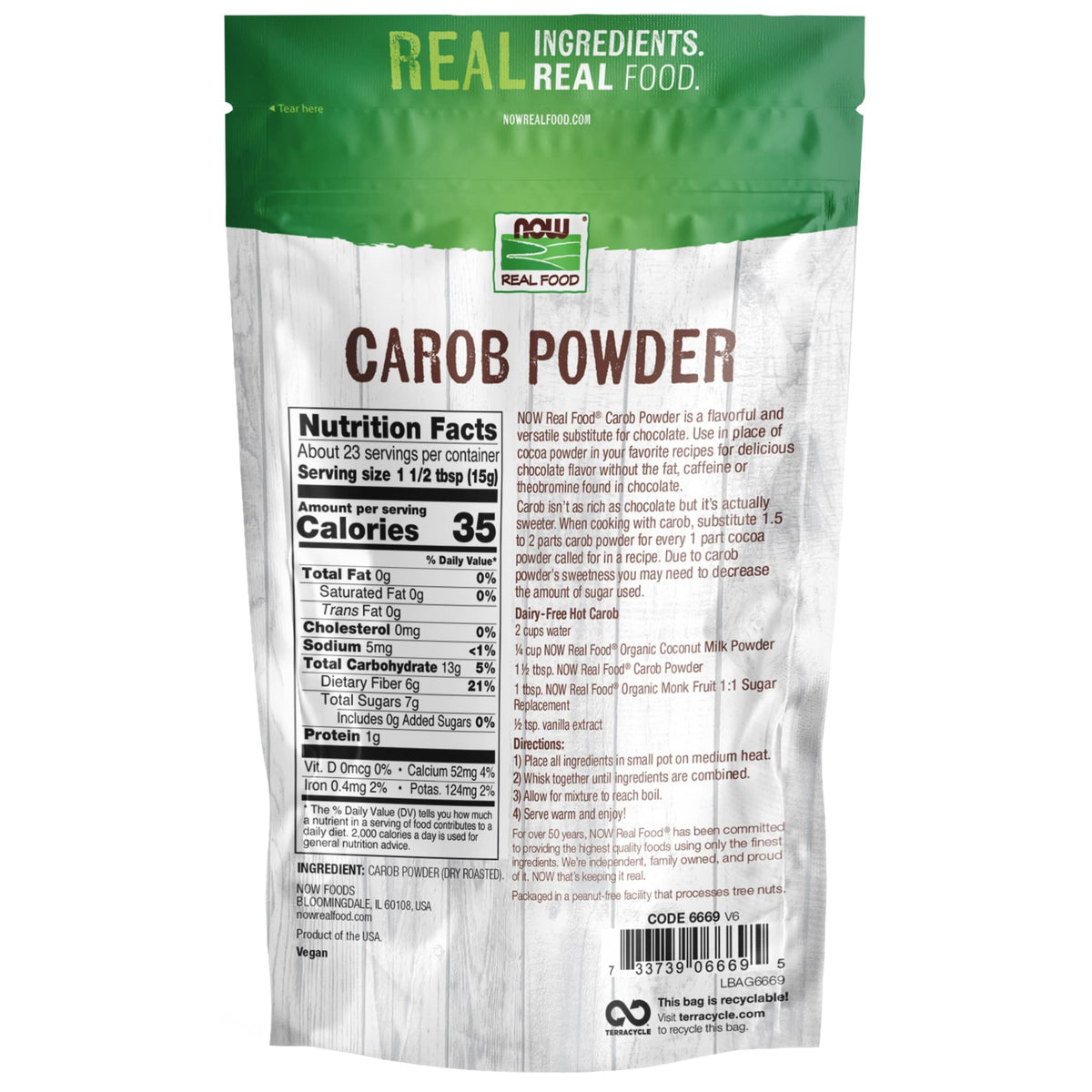 Carob Powder, Dry Roasted, 12 Oz, Now Foods
