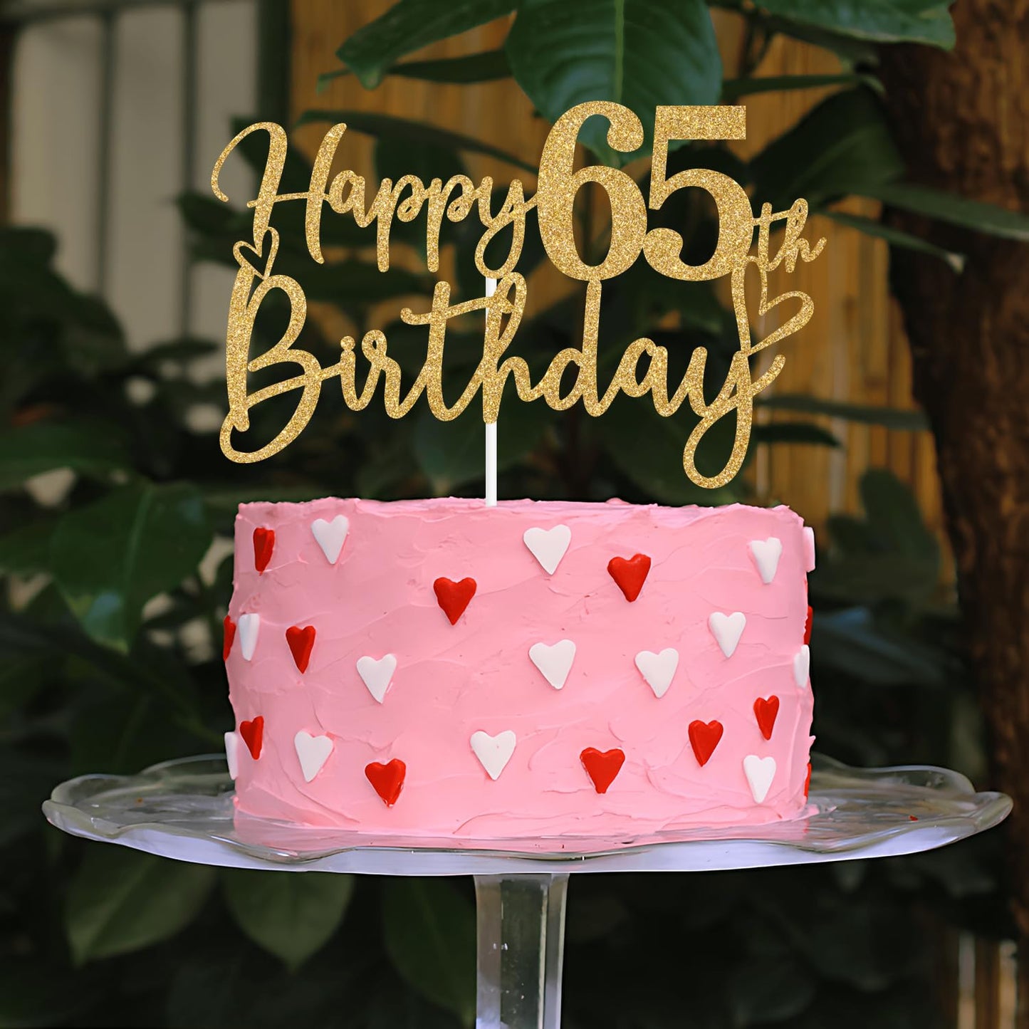 Sriburcio Gold Glitter 65th Birthday Cake Topper, Cheers to 65 Years, Model SH--1105