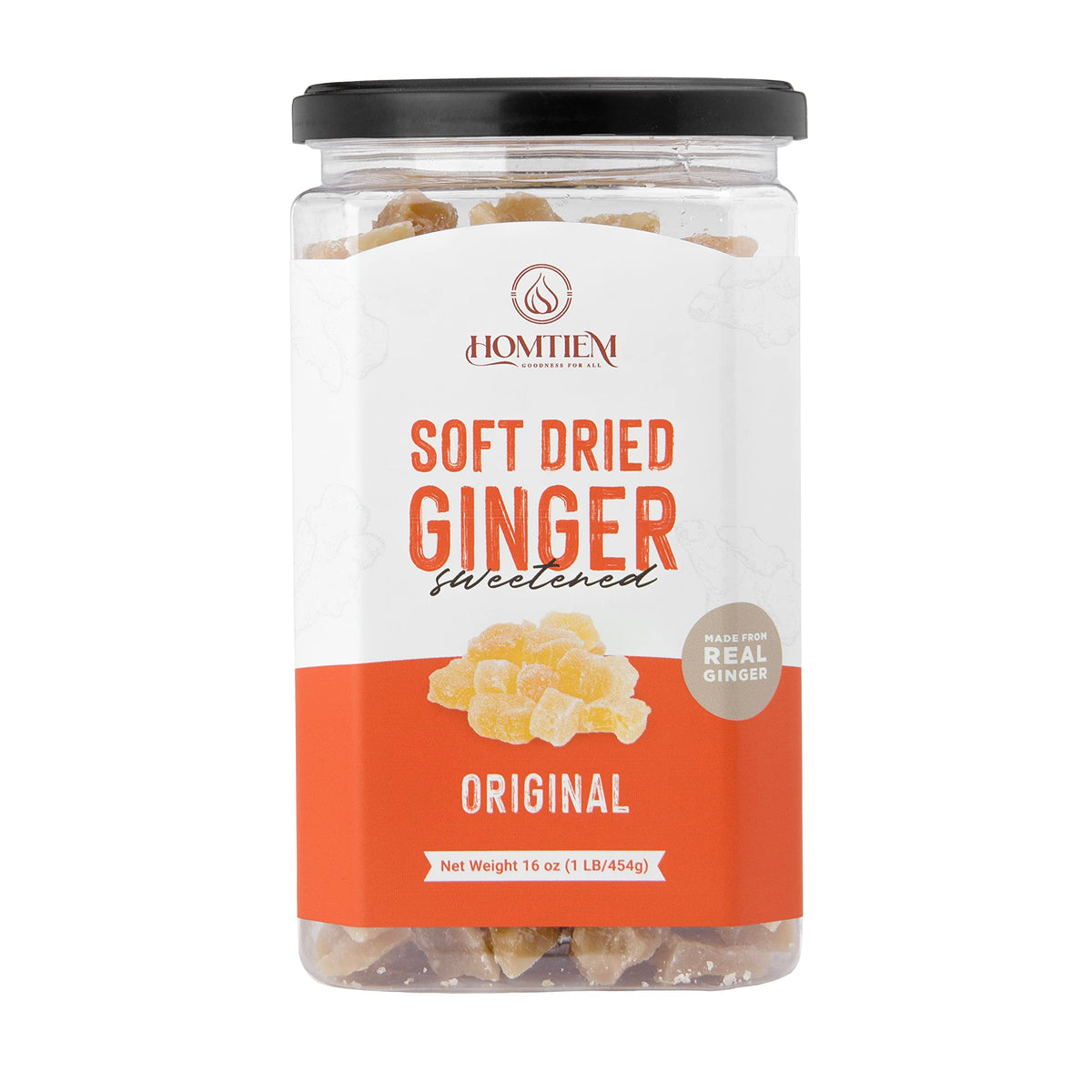 Homtiem Dried Crystallized Ginger(16 Ounce)Soft, Chews and Candied Delicious Gingers, No Artificial Colors, Easy to eat, keep an