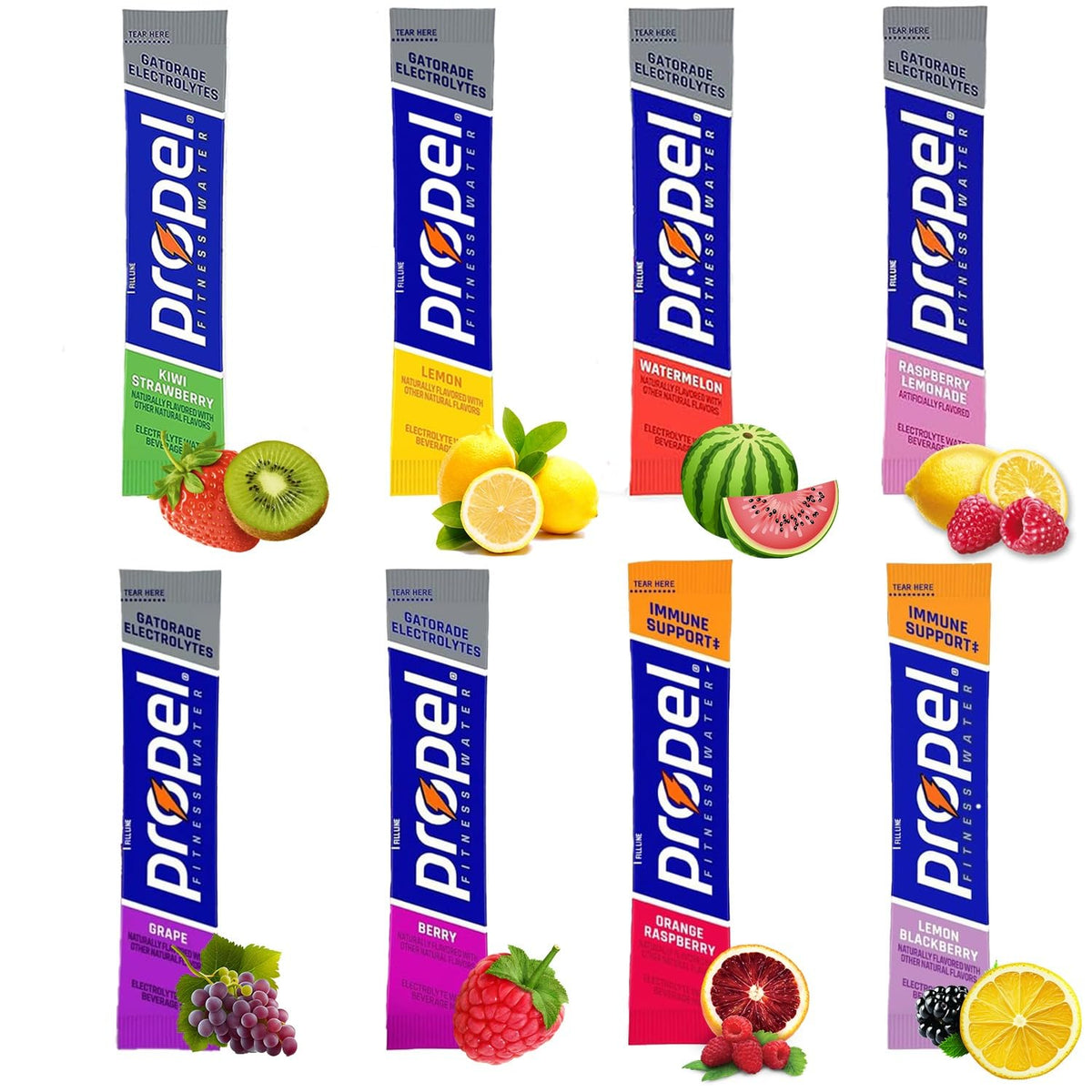 Powder Packets GARIZZE Variety Pack, 32 Sticks 8 Different Flavors Sampler Packets With Electrolytes, Vitamins