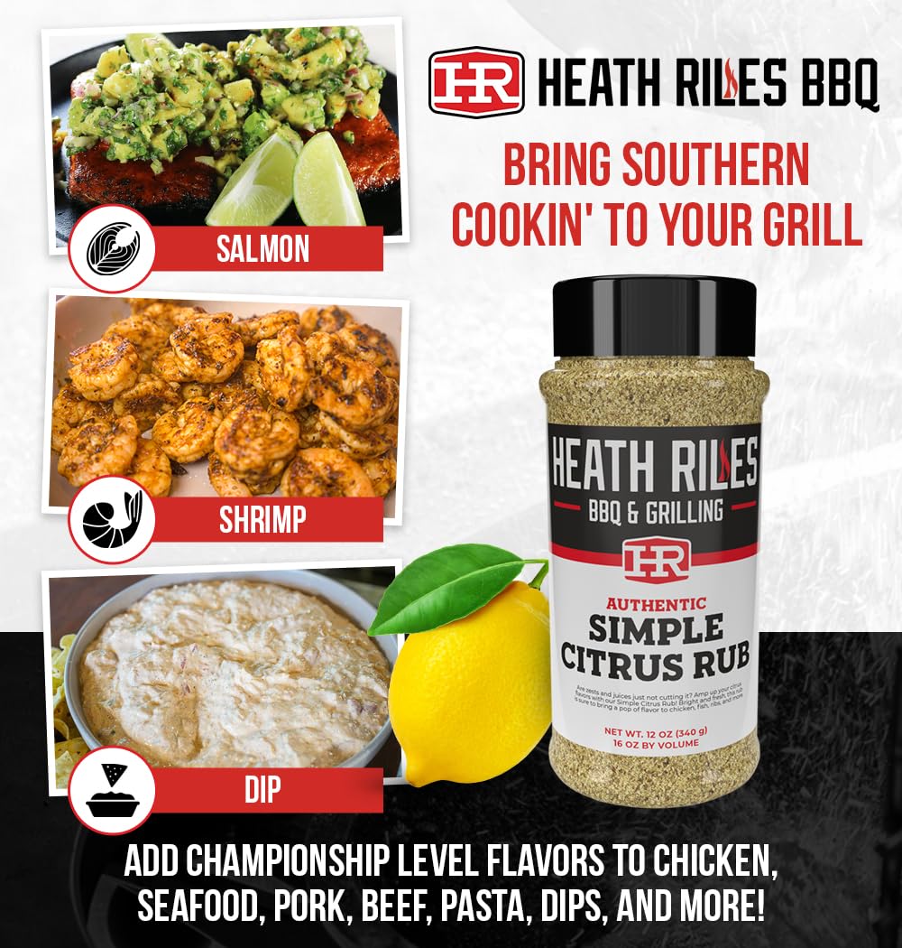 Heath Riles BBQ Rub - Simple Citrus Seasoning, 12 oz, Champion Pitmaster Recipe for smoky aroma & Grilling