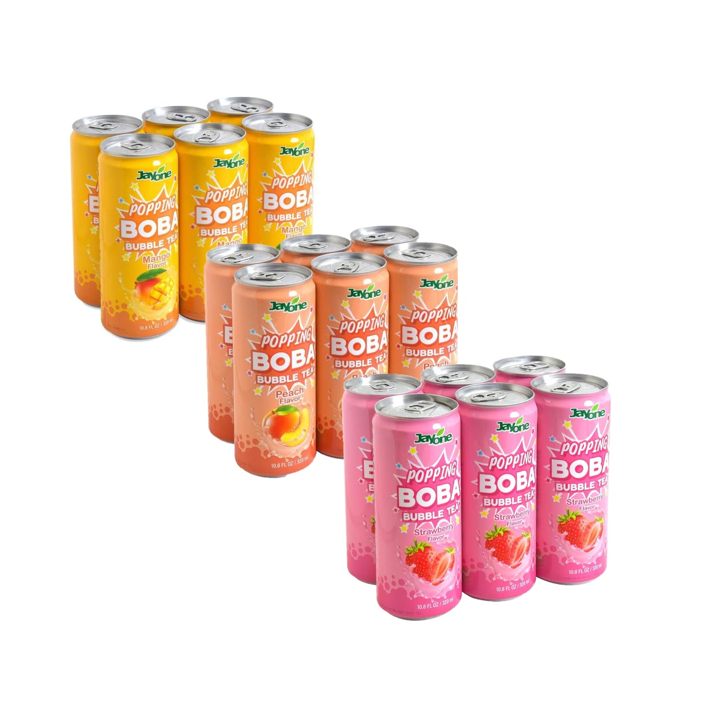 Popping Boba Bubble Tea, 3 Flavors Combo, Real Fruit Juice & Black Tea, 10.8 fl oz Each (3 Flavor(6x3))