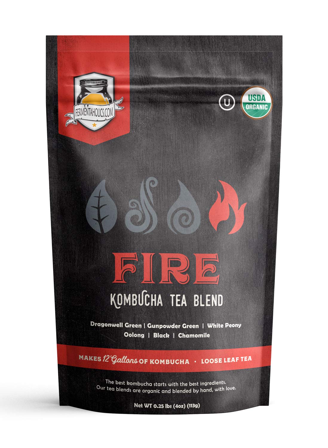 Fermentaholics - Element Kombucha Tea Blends | Usda Certified Organic Kombucha Tea Blend | Kosher Certified (Fire Blend)