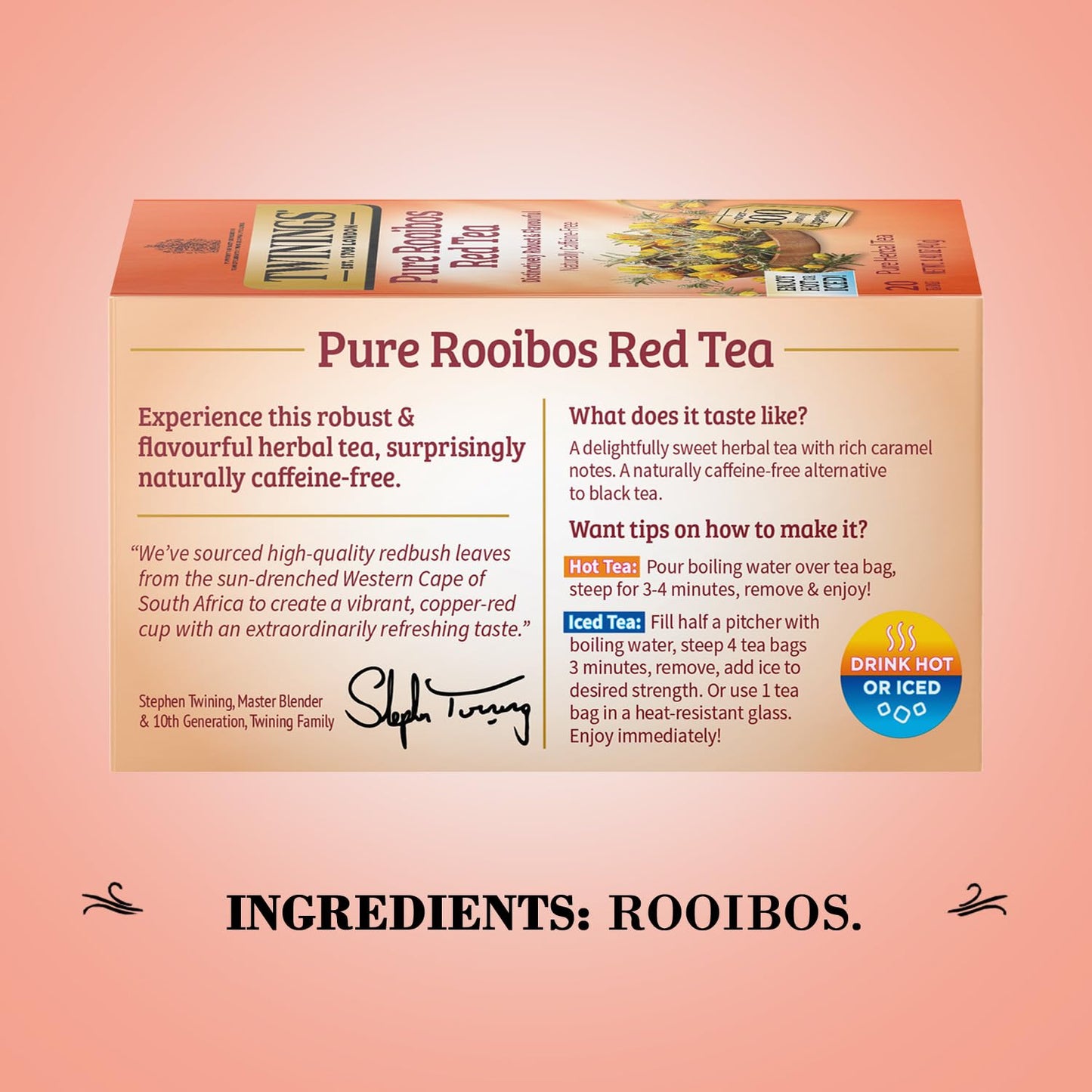 Twinings Rooibos Red Tea Bags, Caffeine-Free, Naturally Sweet & Tangy, 20 Count (Pack of 2)