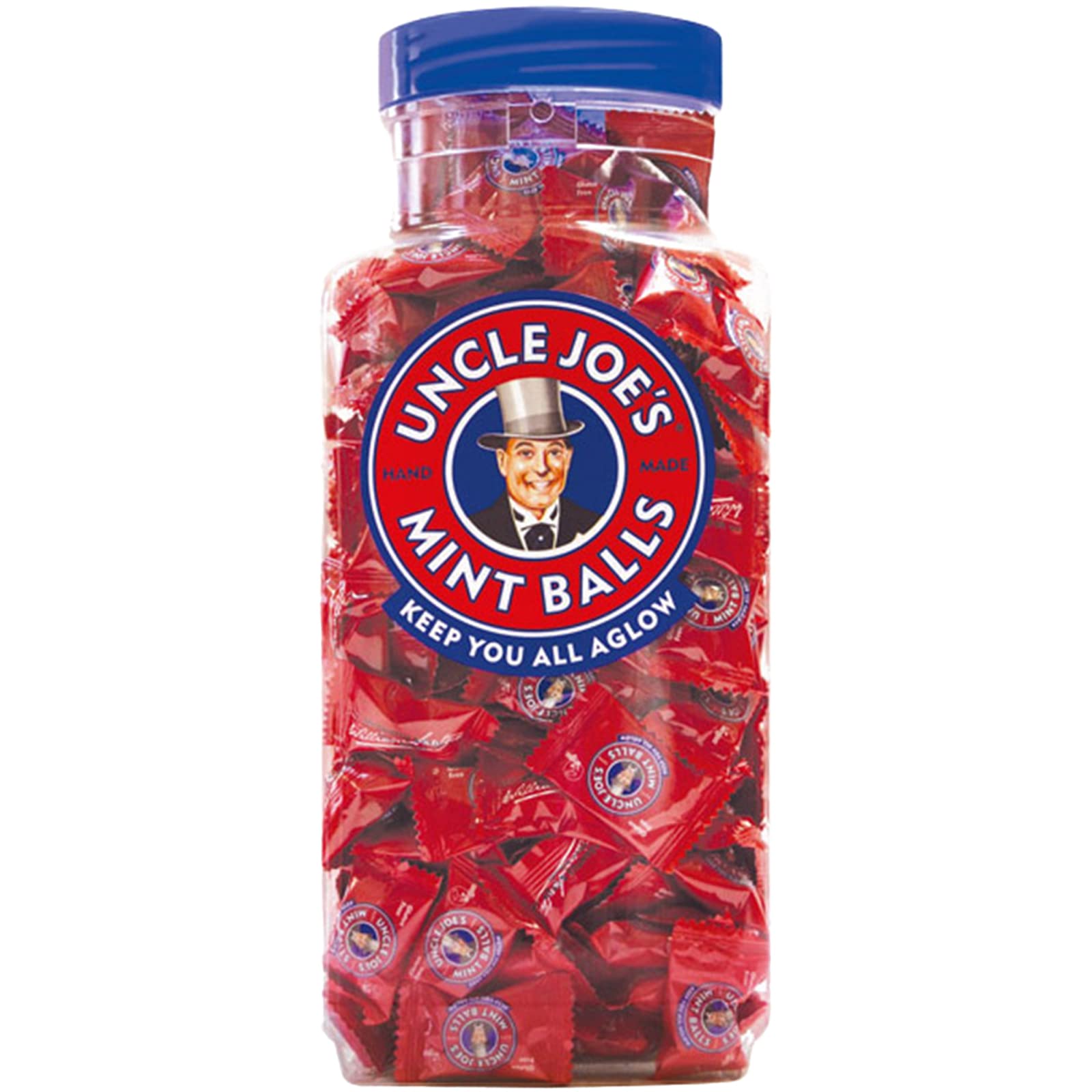 Uncle Joes Mint Balls Jar - Handcrafted Vegan Gluten Free Candy, 1.4kg (3.1 lbs) - Individually Wrapped Real Peppermint Oil Mints