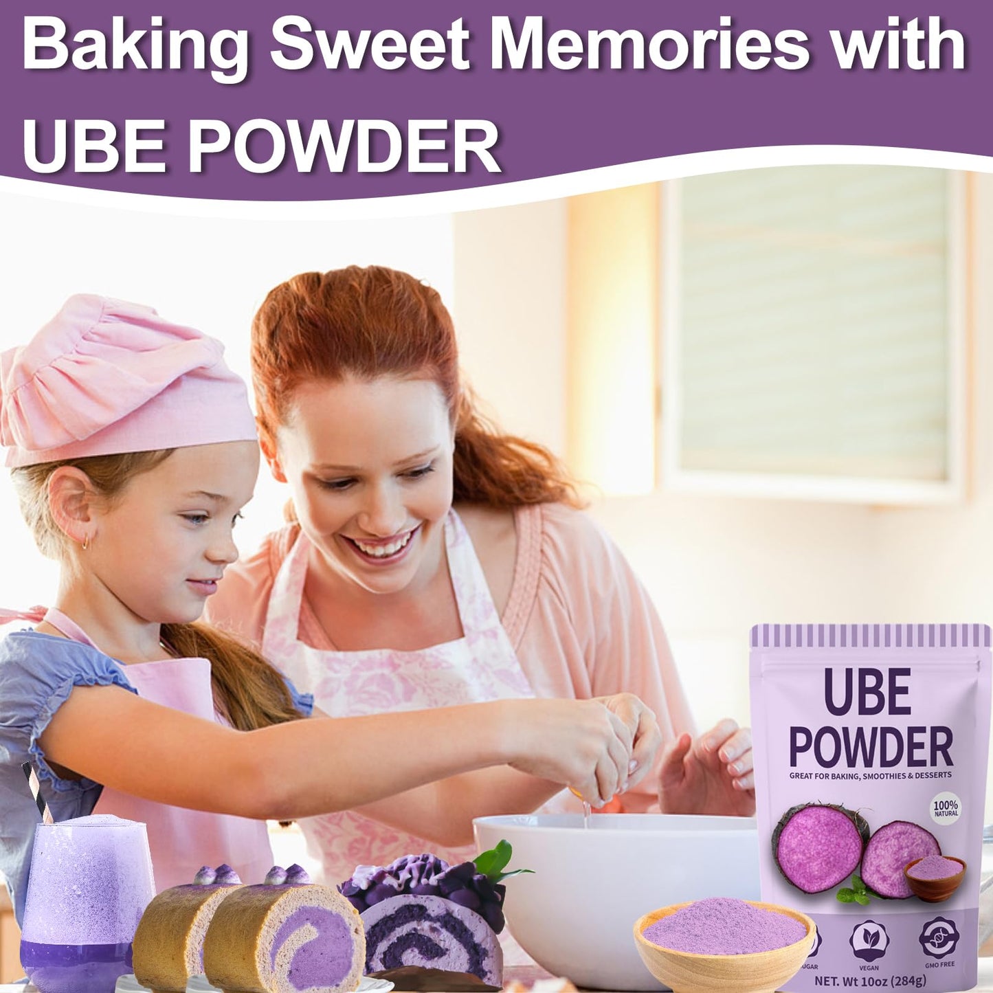 10oz Pure Natural Purple Ube Powder, Yam Powder for Baking, Purple Sweet Potato Food Coloring Powder, No Sugar, Vegan & Sourced