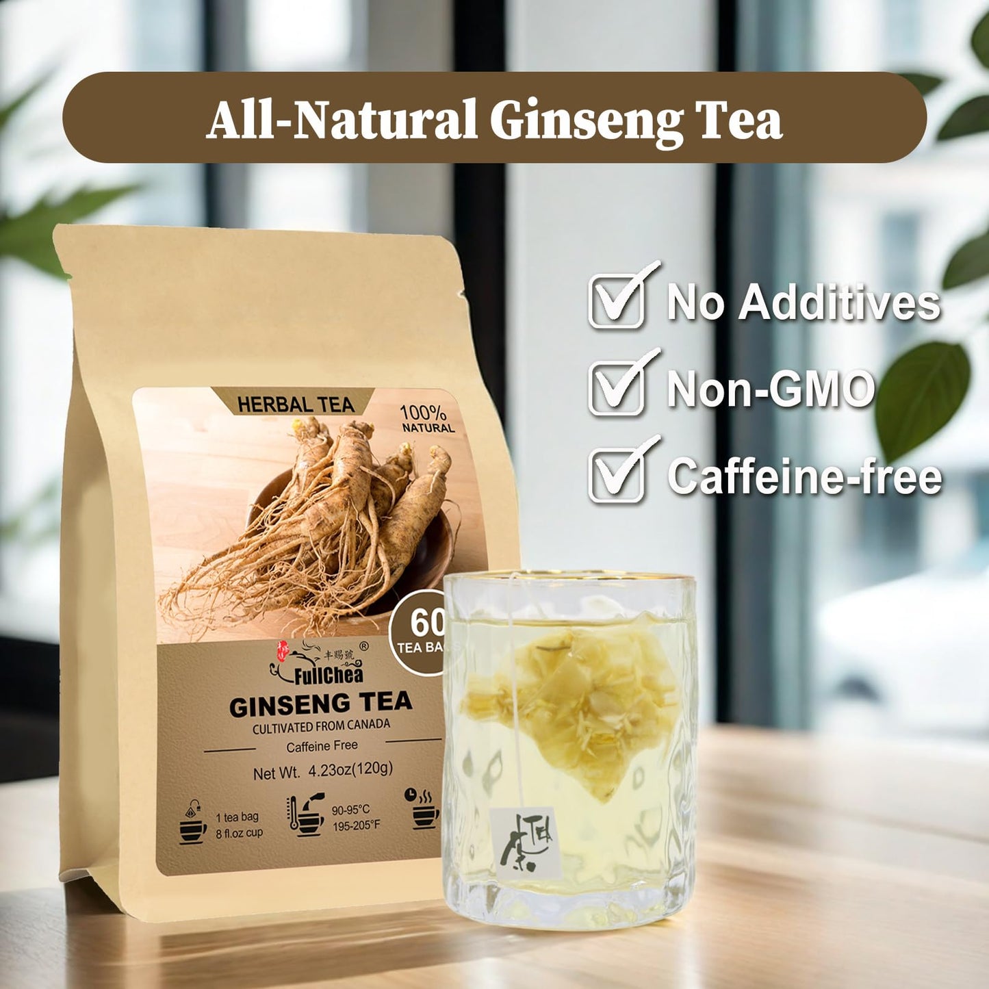 FullChea Herbal Tea Collection - Ginseng Tea Variety Pack - 60 Count