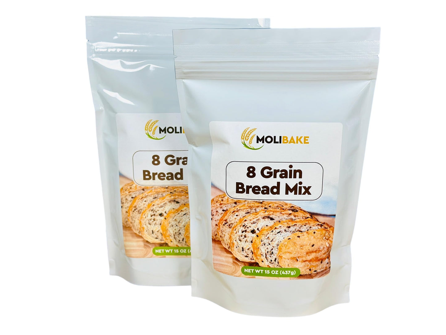 Molibake 8 Grain Bread Mix - All-Natural Multigrain Baking Mix - Pack of 2 - 15 oz - Easy-to-Use for Bread Machines and Ovens
