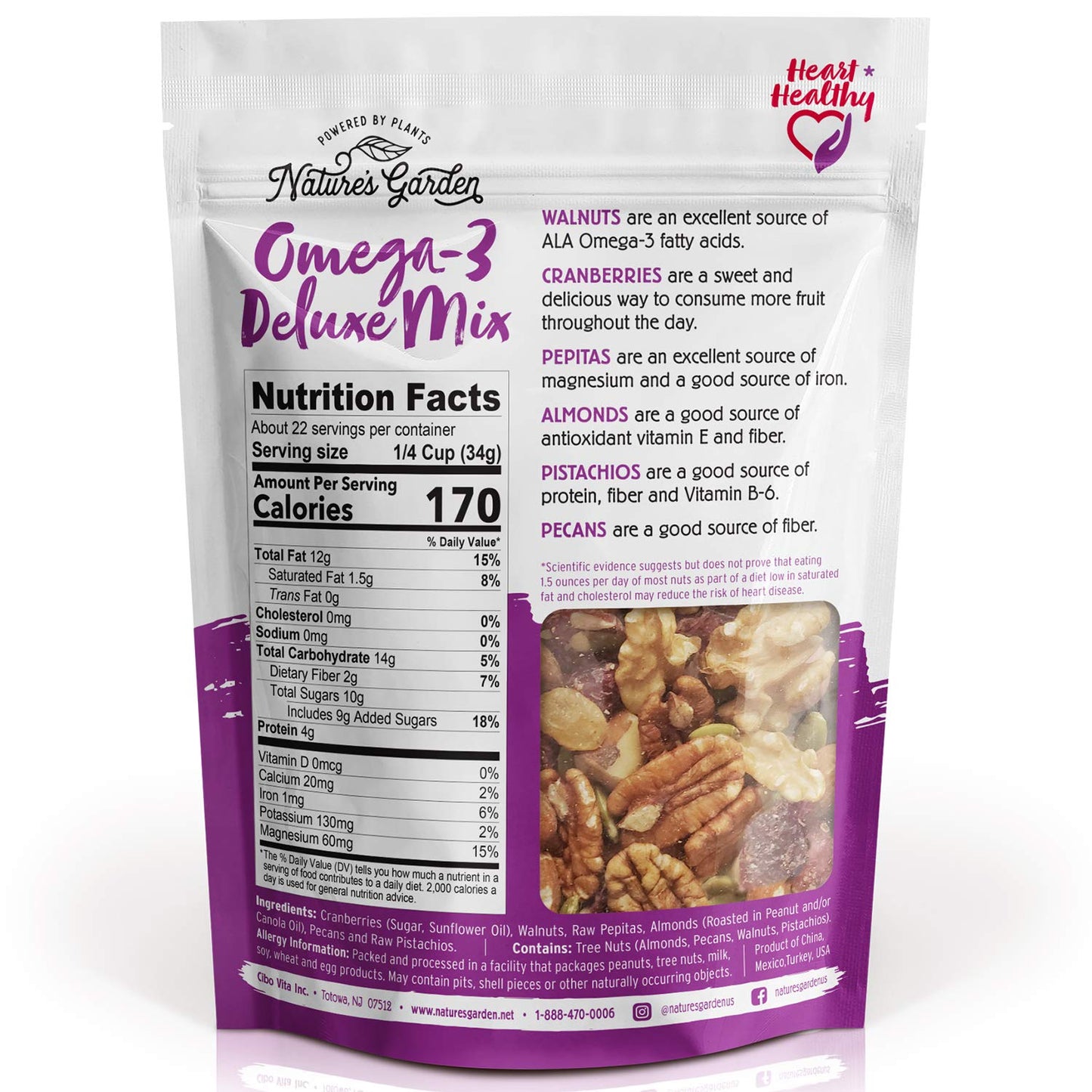 Natures Garden Omega-3 Deluxe Trail Mix, Gluten Free, Antioxidant Rich, 26 Oz Bag (Pack of 3)