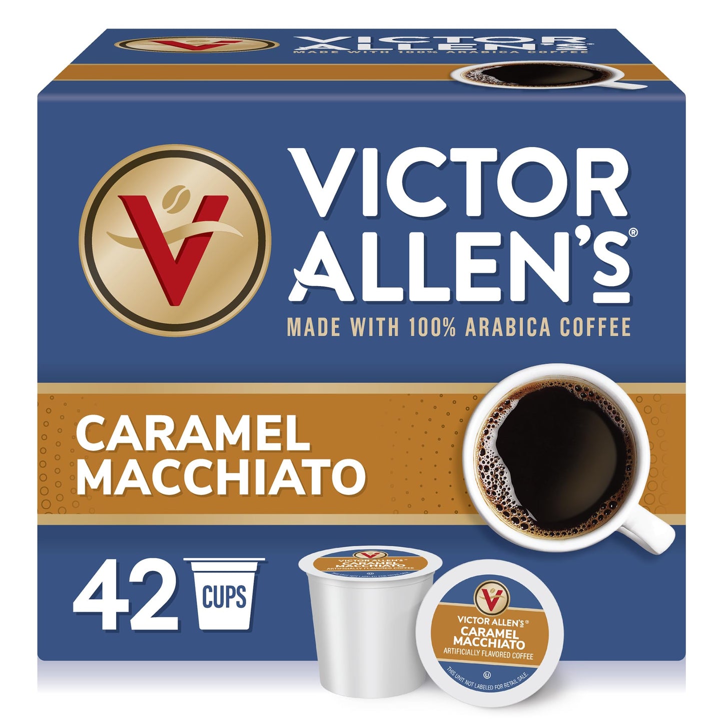 Victor Allens Coffee Caramel Macchiato Flavored Medium Roast Coffee Pods, 42 Count, Single Serve for Keurig, Brown