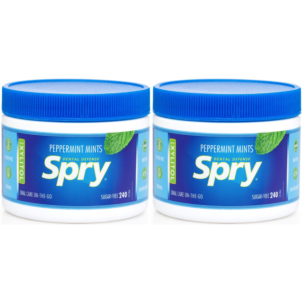 Spry Xylitol Peppermint Sugar Free Candy - Breath Mints That Promote Oral Health, Dry Mouth Mints That Increase Saliva Production, Stop Bad Breath, 240 Count (Pack Of 2)