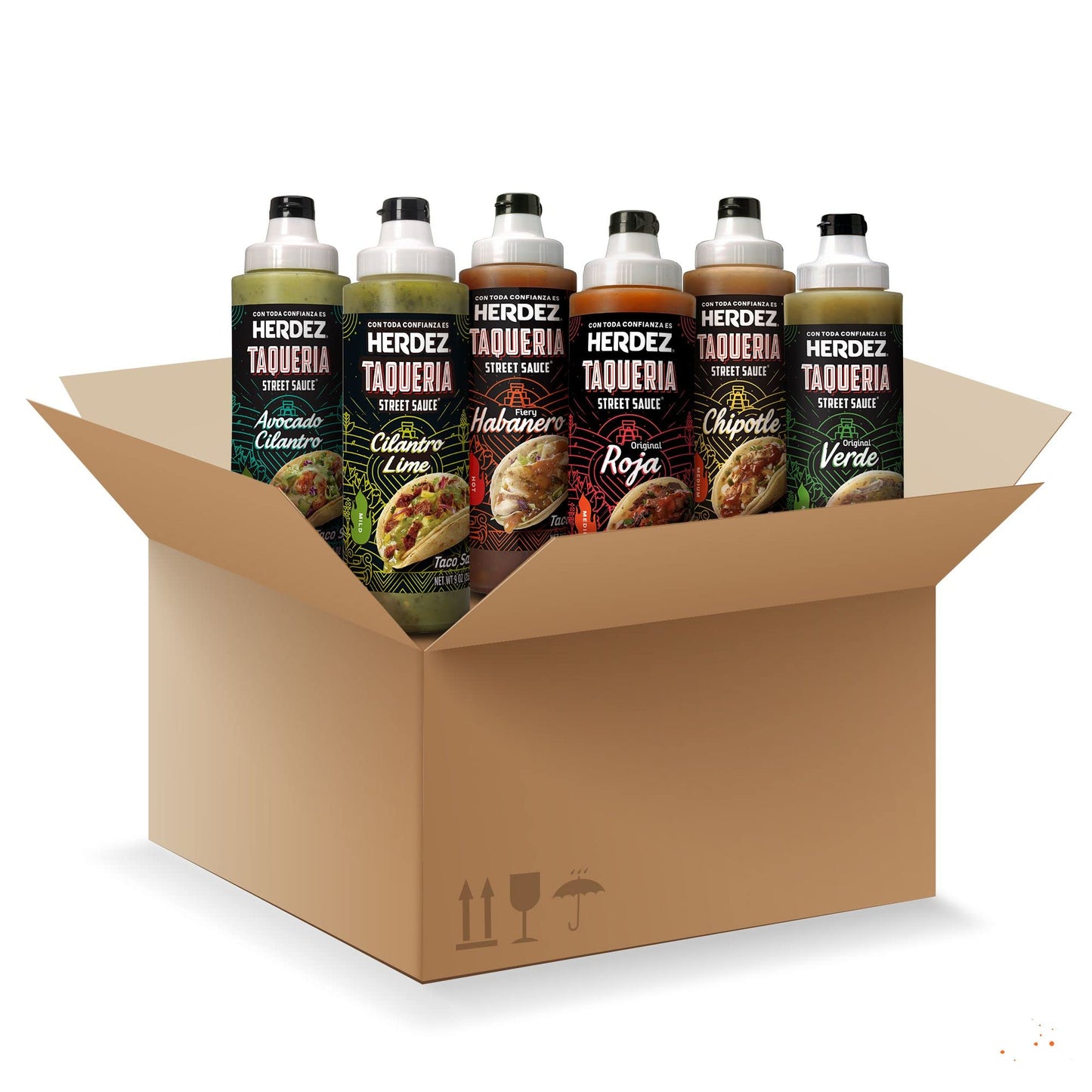 Herdez Taqueria Street Sauce Variety Pack – Habanero, Verde, Roja, Chipotle, Avocado Cilantro, Cilantro Lime – 9 oz Bottles (Pack of 6