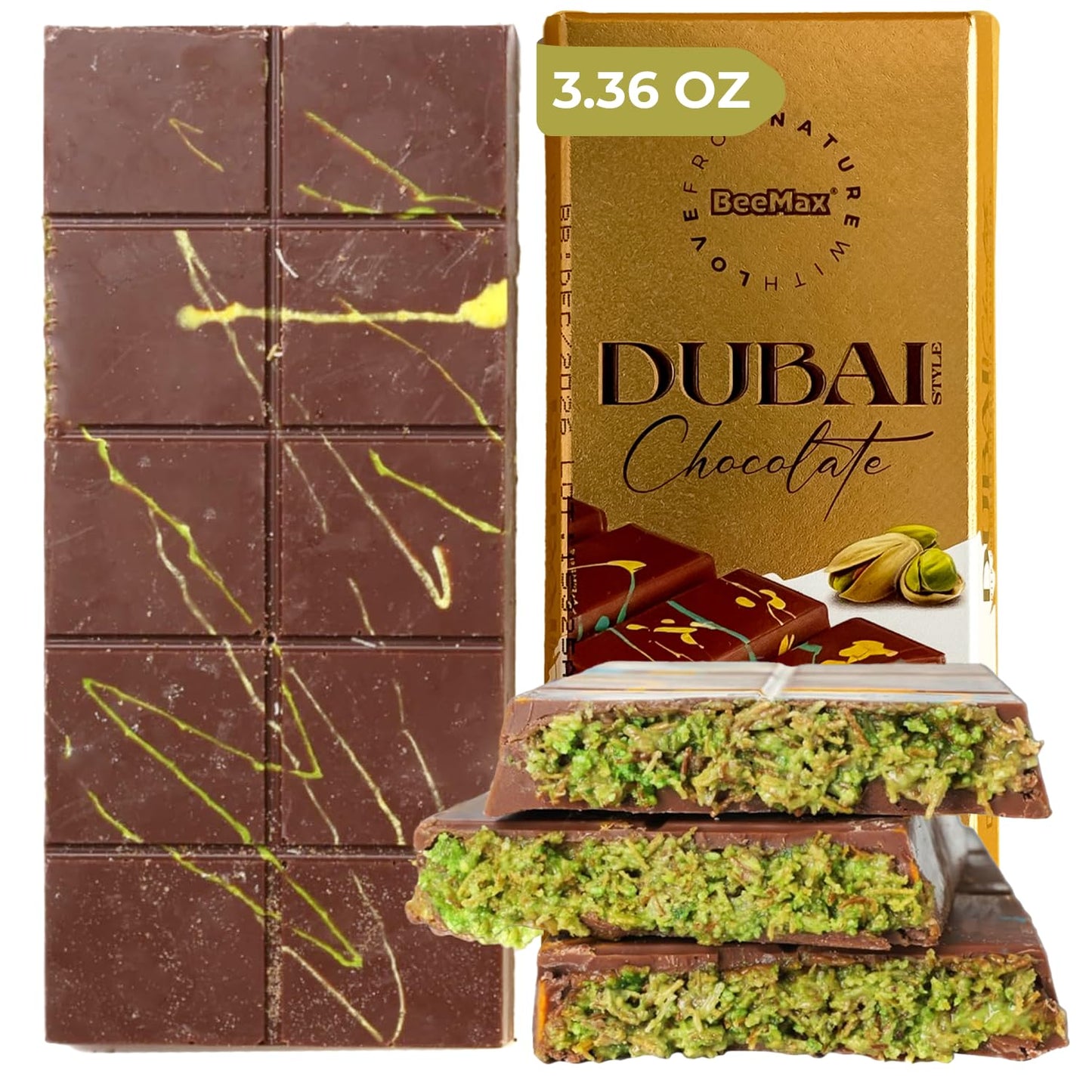 Authentic Mini Dubai-Style Chocolate Bar | 3.36 oz of elegant Middle Eastern Indulgence | enhanced Milk Chocolate  Golden Kadayif Crisps  Velvety Tahini & Hand-Harvested Pistachios - Imported from Turkey
