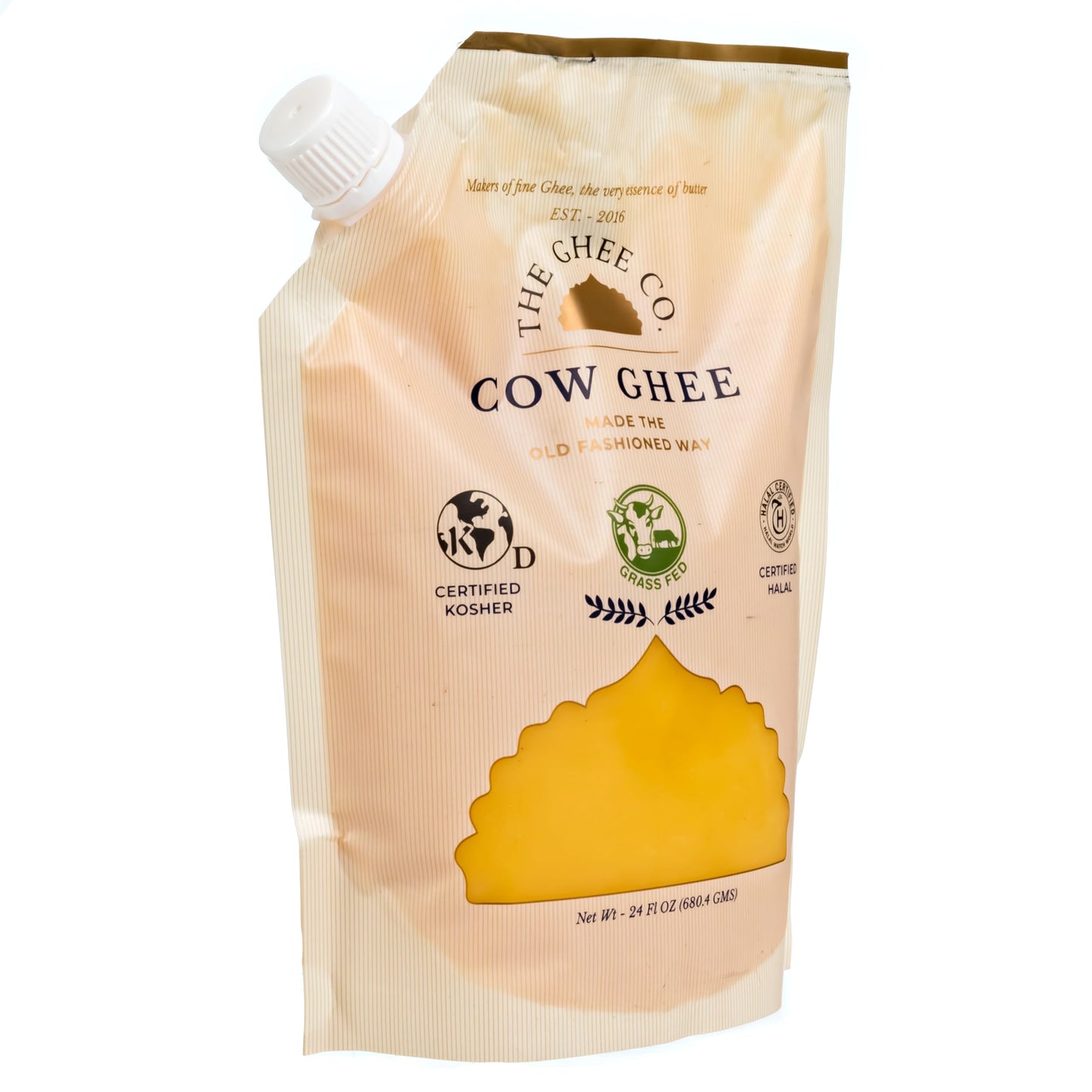 The Ghee Co. - 24 Fl Oz Eco Refill Pouch ,Crafted Homestyle With Real Butter, Grass Fed, Certified Non-Gmos, Certified, Kosher & Halal , Paleo & Keto-Friendly , Lactose & Casein Free, Naturally Long Shelf Life Of 36 Months