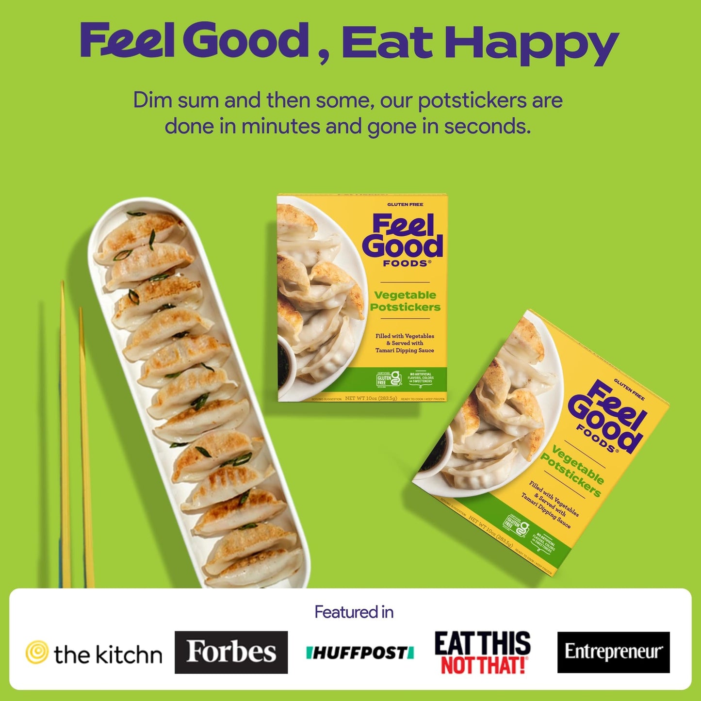 Feel Good Foods Vegetable Potstickers 10oz Frozen Dumplings with Tamari Dipping Sauce, Gluten Free