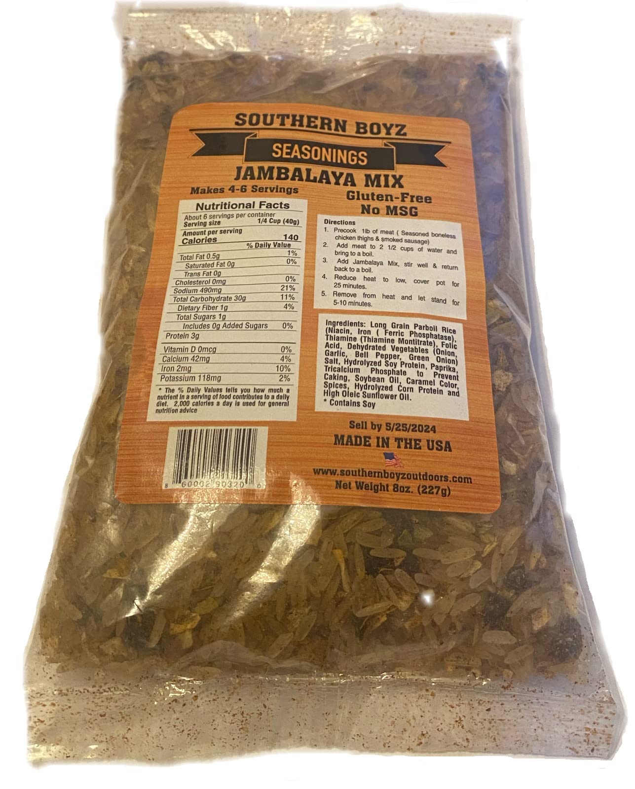 Southern Boyz Seasonings Jambalaya Mix With Rice, 8 Ounce Bag (No MSG, Gluten-Free Blend - Makes 4-6 Servings)