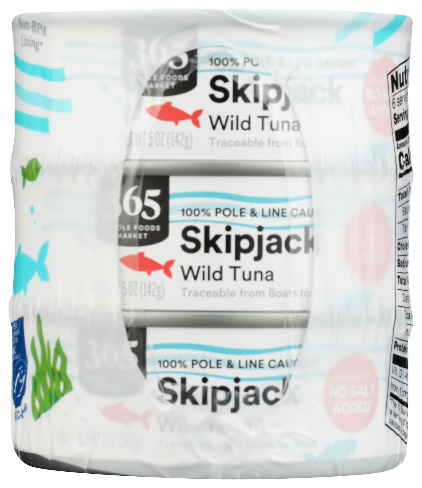 365 by Whole Foods Market, Skipjack Tuna in Water No Salt Added, 30 Ounce, 6 Pack