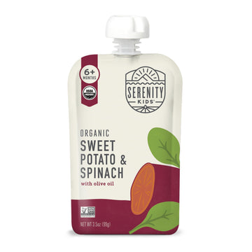 Serenity Kids 6+ Months Veggie Puree Baby Food Pouches - Usda Organic - No Sugary Fruits Or Added Sugar - Allergen Free - 3.5 Oz Bpa-Free Pouch - Sweet Potato & Spinach - 6 Count - Sweet Potato Puree