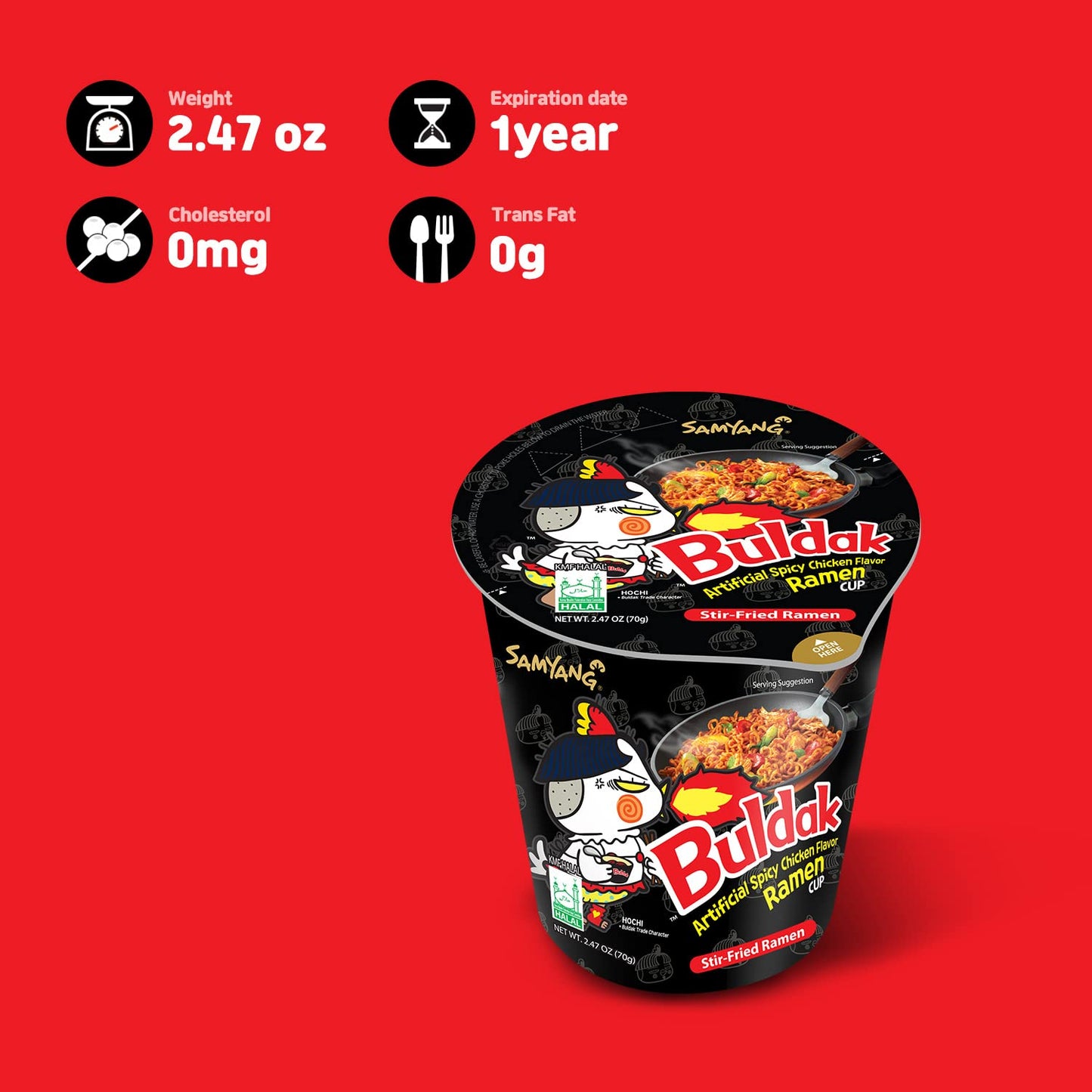 Samyang Buldak Spicy Hot Chicken Stir-Fried Cup Noodles, Pack of 6, 2.47 Ounce each