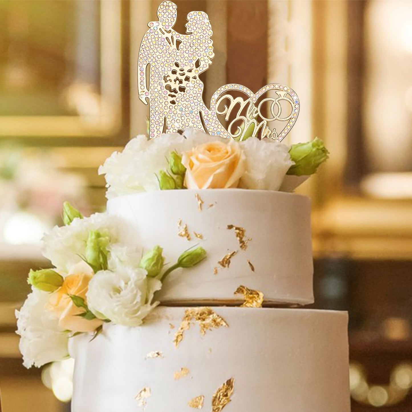 Jaciya Wedding Cake Topper Ab Crystal Rhinestone Metal Mr And Mrs Cake Topper Wedding Bride And Groom Bridal Shower Party Gold W