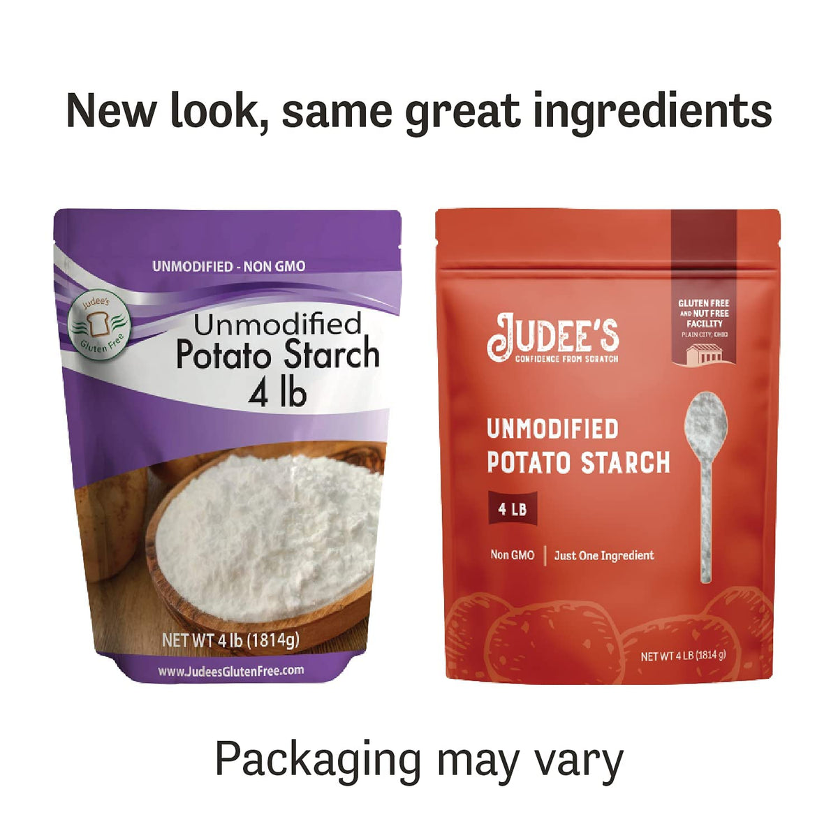 Judees Unmodified Potato Starch 4 lb - Just One Ingredient - Great for Breading, Thickening, Cooking, and Baking - 100% Non-GMO,