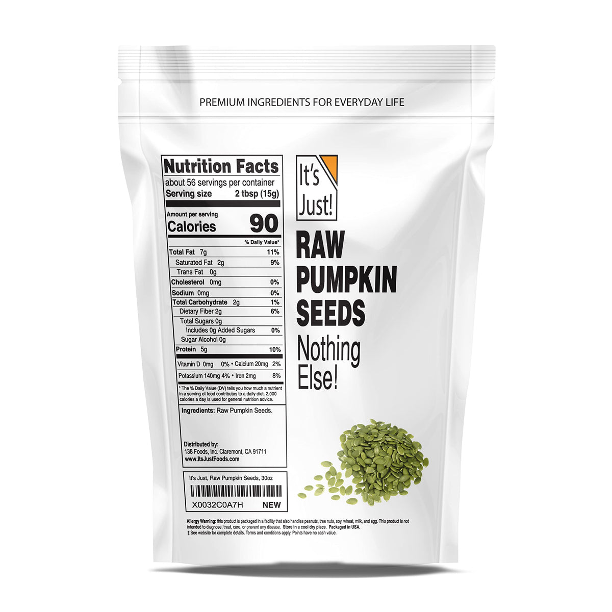 It'S Just - Pumpkin Seeds (Pepitas), No Shell, Keto Friendly Snacking, Non-Gmo, Packed In Usa (Raw/Unsalted, 30 Ounce)