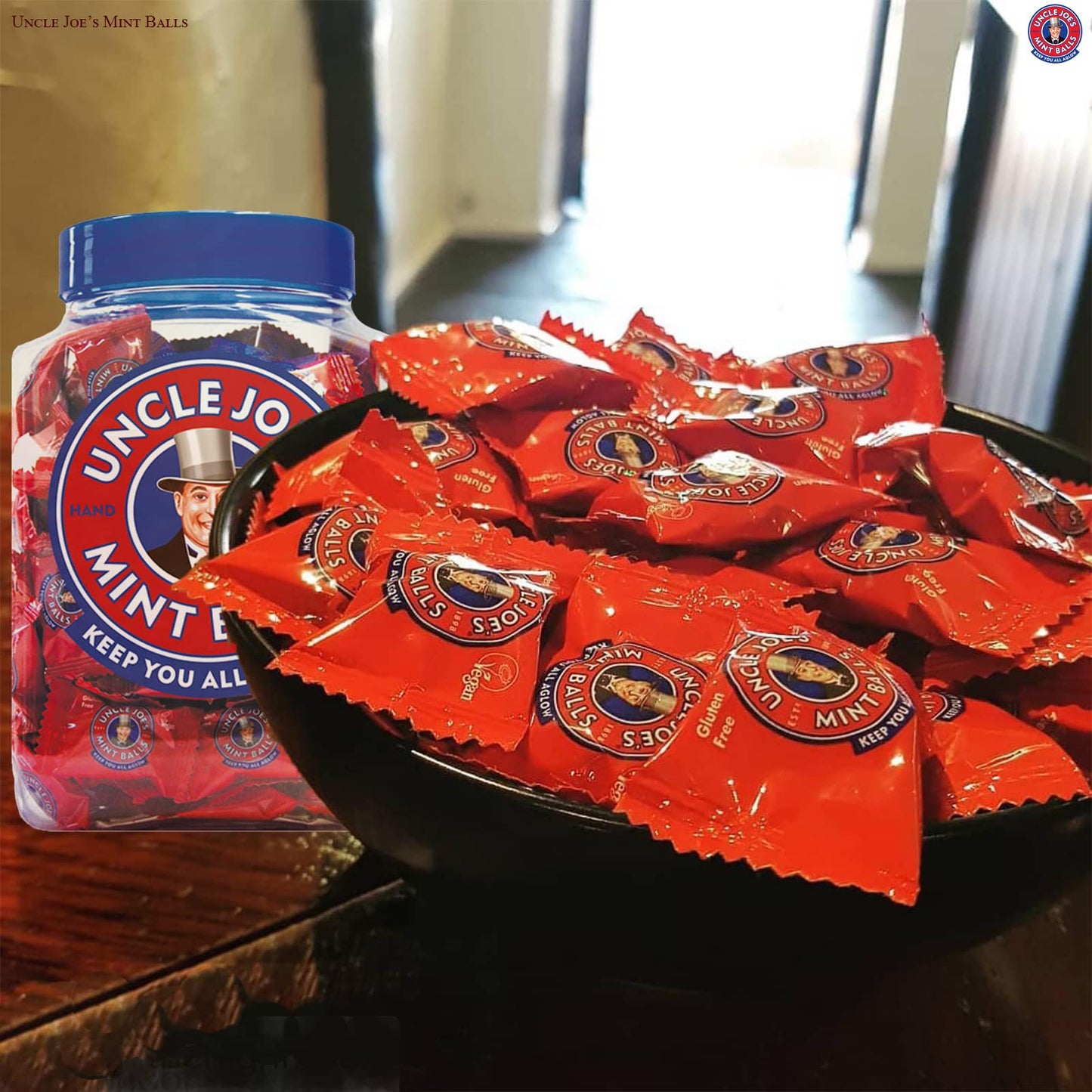 Uncle Joes Mint Balls | Handcrafted British Candy | with Peppermint Oil | Long Lasting & Breath Refreshing Minty Flavor | Indiv