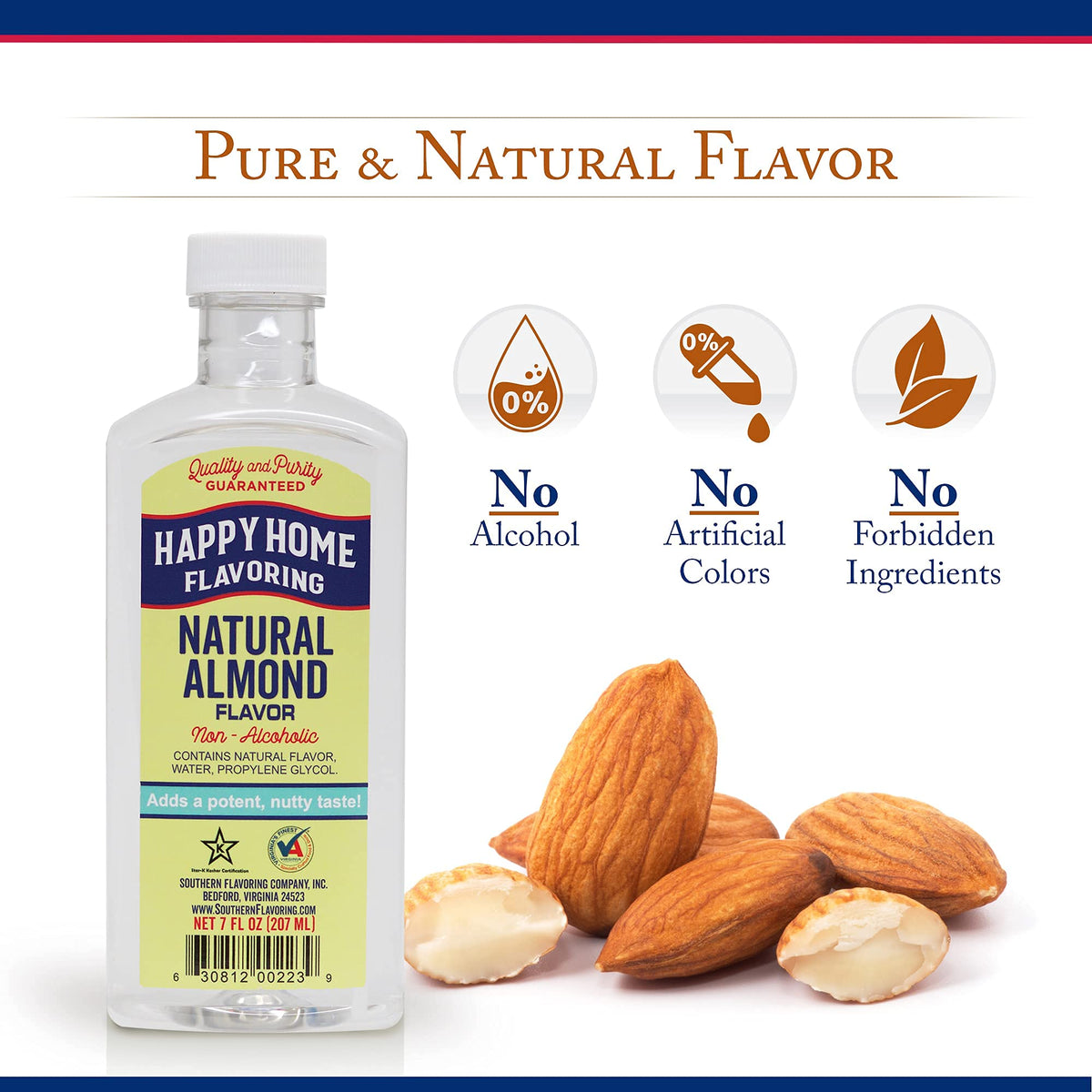 Happy Home Almond Flavoring Non-  ic 7 oz - Certified Kosher, Natural Ingredients