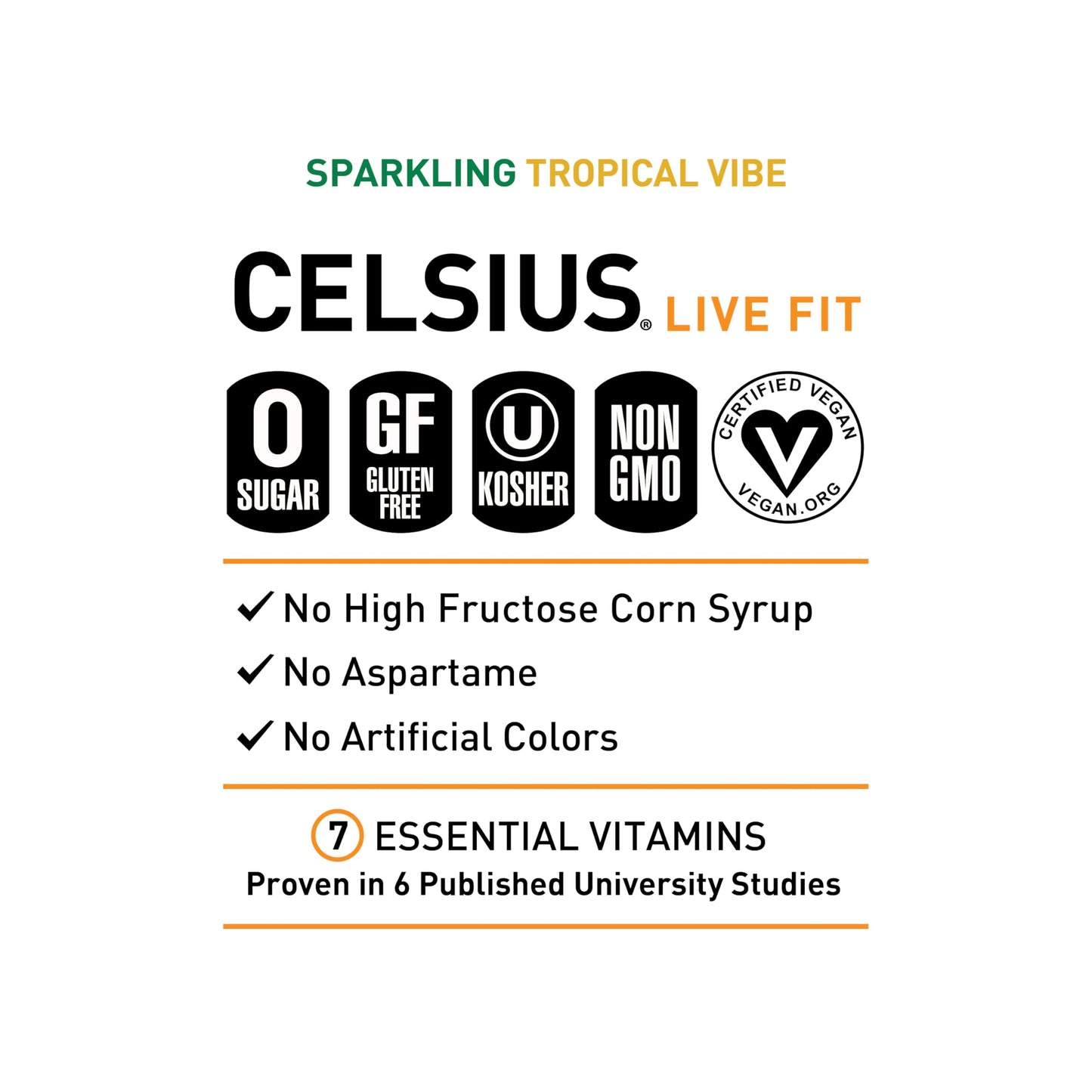 cELSIUS Sparkling Tropical Vibe Functional Essential Energy Drink 12 Fl Oz (Pack of 12)
