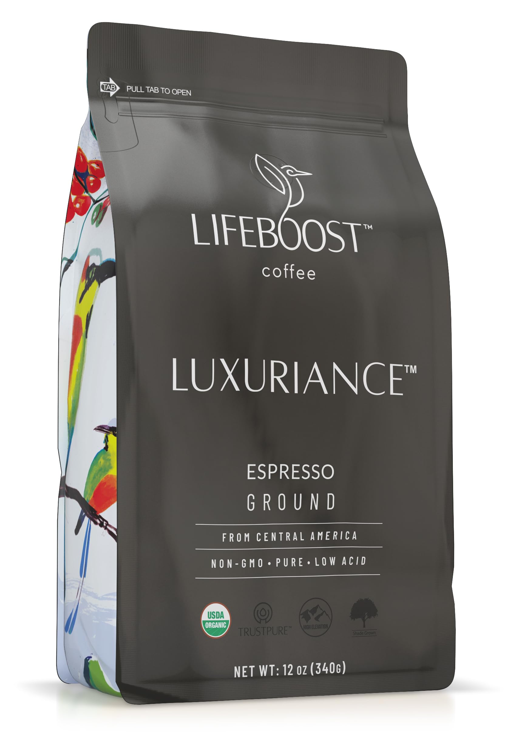 Lifeboost Organic Espresso Ground Coffee - Non-GMO Low Acid Single Origin USDA Shade Grown Organic Espresso Coffee - Third Party