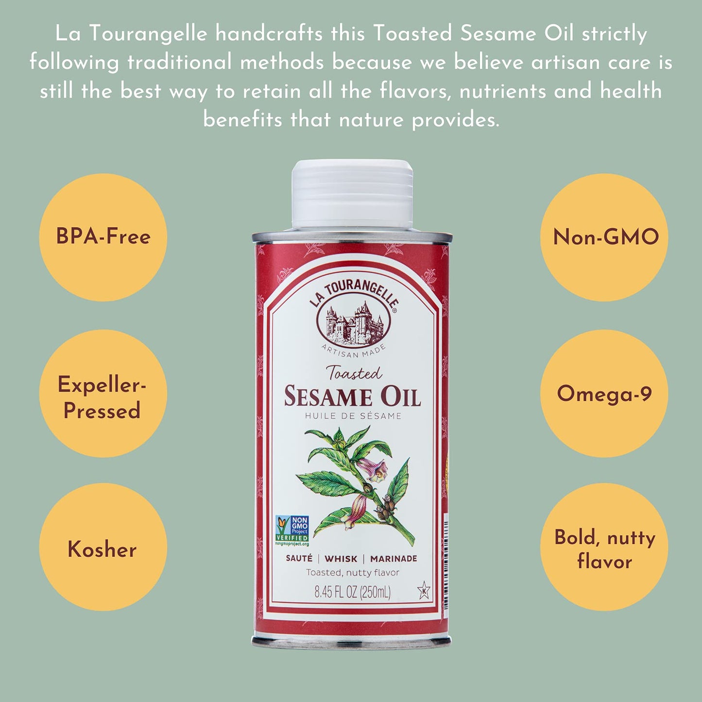 La Tourangelle, Toasted Sesame Oil, Great for Cooking, Add to Noodles, Stir-Fry, Vegetables, Vinaigrettes, and Marinades, 8.45 f