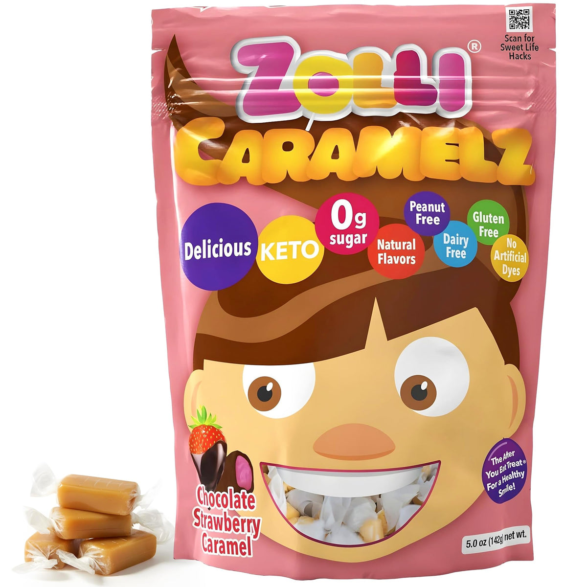 Zolli Caramelz Sugar-Free Candy - Creamy, Chewy, Dye-Free, Keto & Diabetic-Friendly Healthy Candy, Dentist-Approved Treats for K
